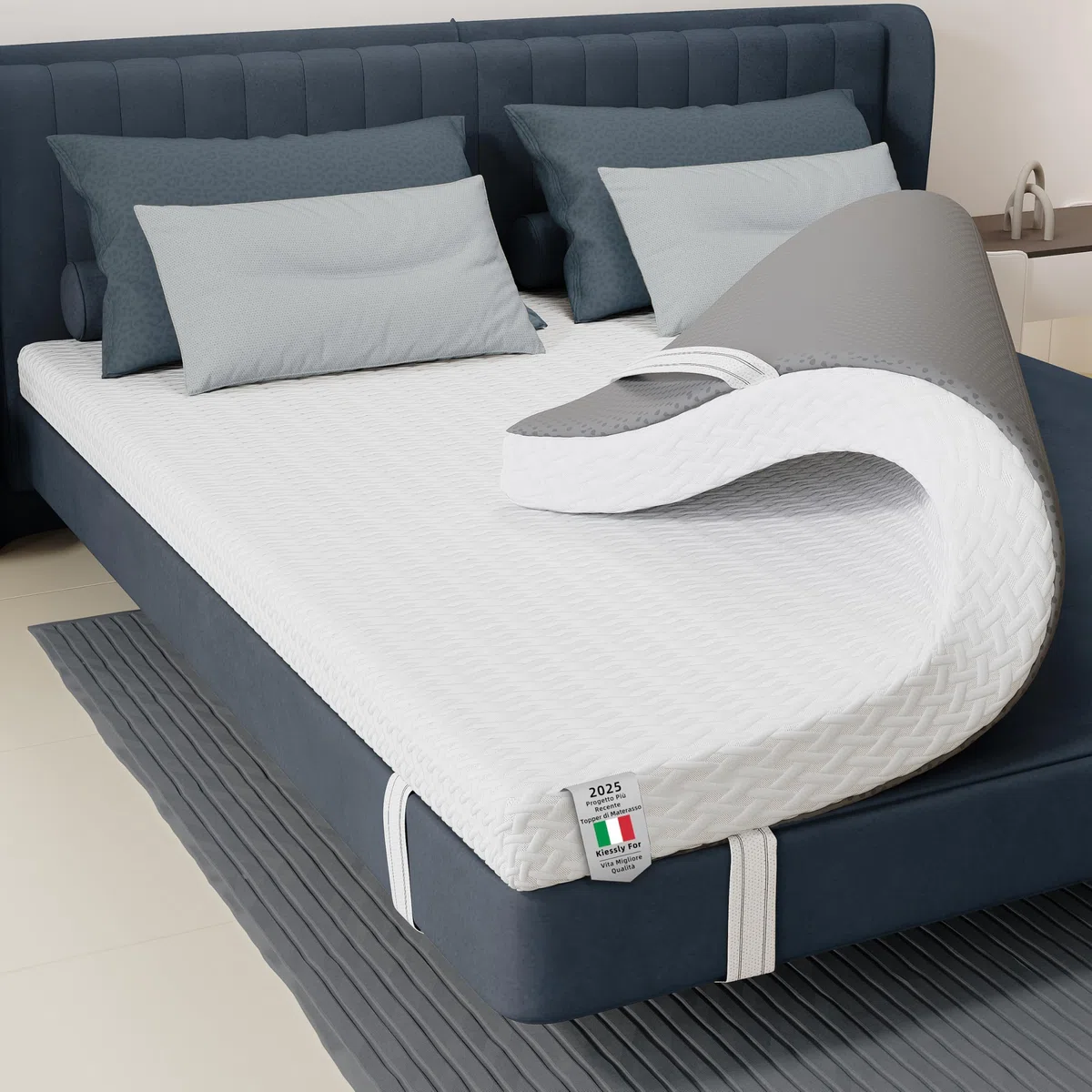 Topper Matrimoniale in Memory Foam, 7 cm di spessore materasso Pad Topper schiuma con copertura a cerniera lavabile, materasso Topper per alleviare il mal di schiena (160X200CM)