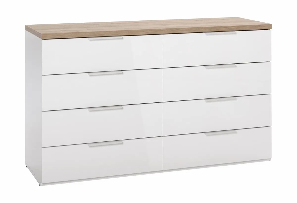 Composad | Camera da Letto Completa della Linea MUNDI, Set di 6 Mobili, Letto Matrimoniale, Armadio, Comodini, Cassettiera, Comò, Colore Rovere Mielato e Bianco Laccato, Made in Italy