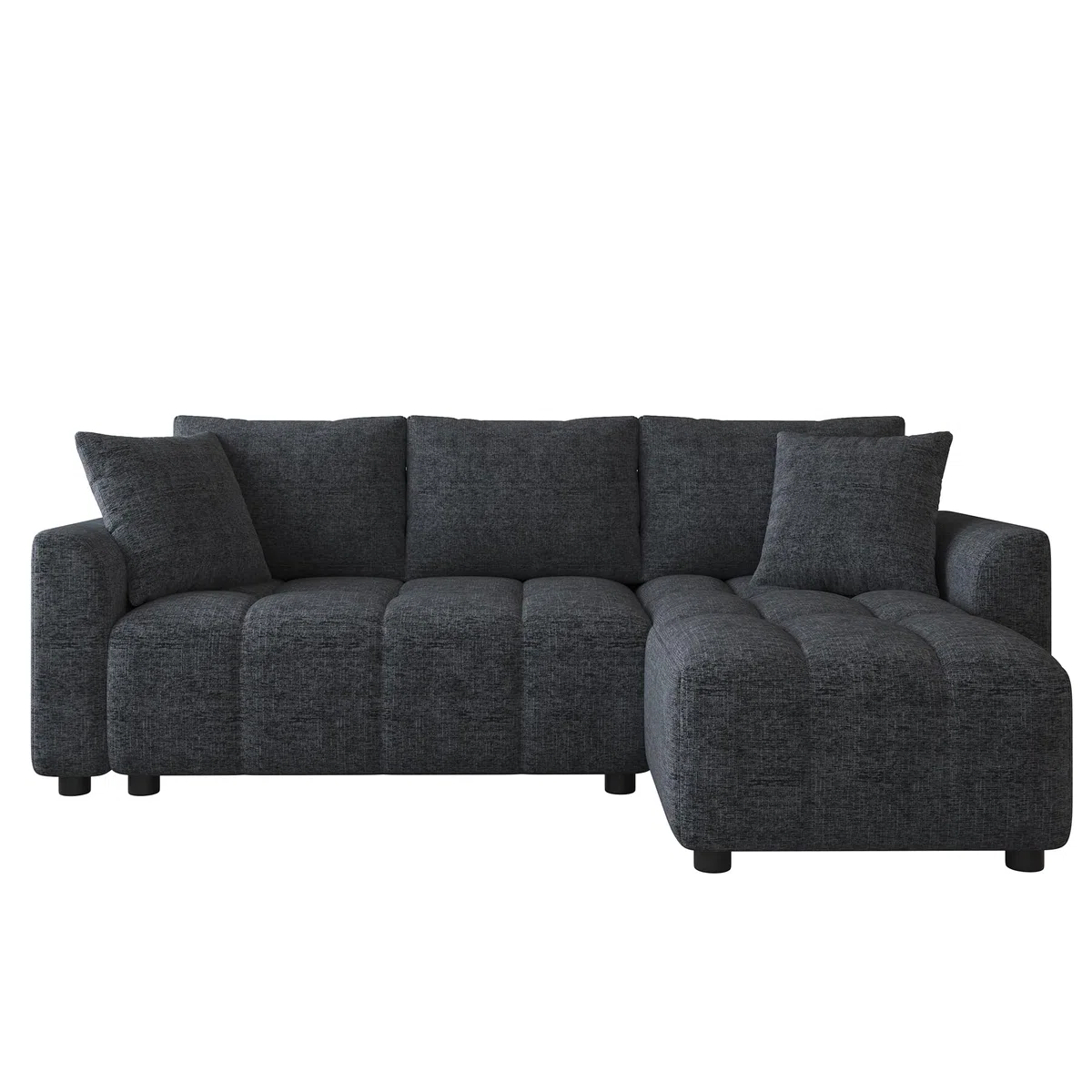 Divano a 3 posti, in ciniglia, grigio, 82,5 x 127 x 204 cm, divano ad angolo trasformabile, a forma di L, con 2 cuscini decorativi, adatto per soggiorno e appartamento
