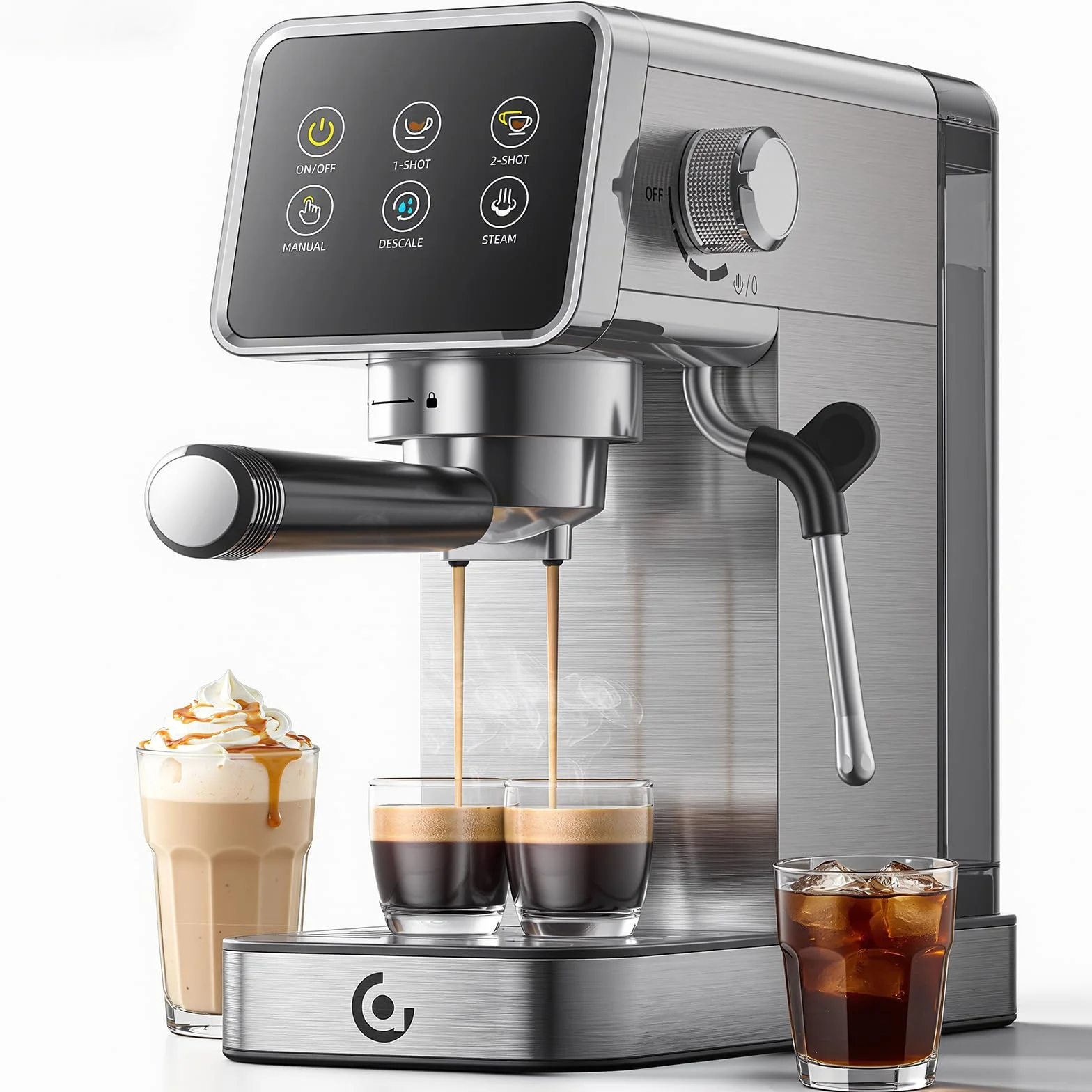 AMZCHEF Macchina Caffè Espresso 20 Bar in Acciaio Inox con Touchscreen LED, Macchina Espresso con Funzione Autopulizia e Lancia Vapore, Compatta per Cappuccino e Latte, Ideale per Casa e Ufficio