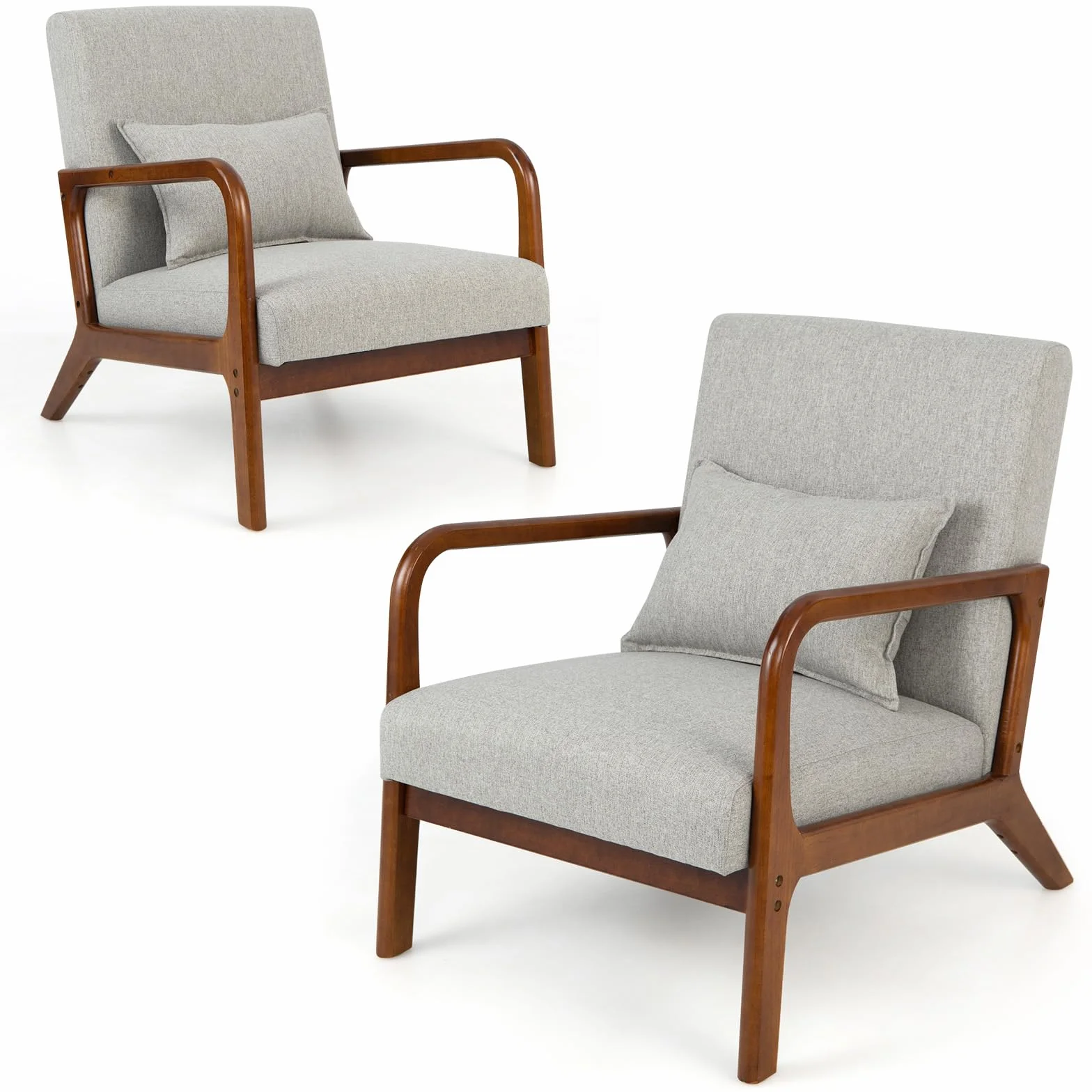 HOMASIS Poltrona Relax in Legno con Cuscino e Schienale, Sedia Camera da Letto con Braccioli, Sedia da Lettura Imbottita con Portata di 150 kg, per Salotto, Ufficio, 79x65x77cm (Grigio)