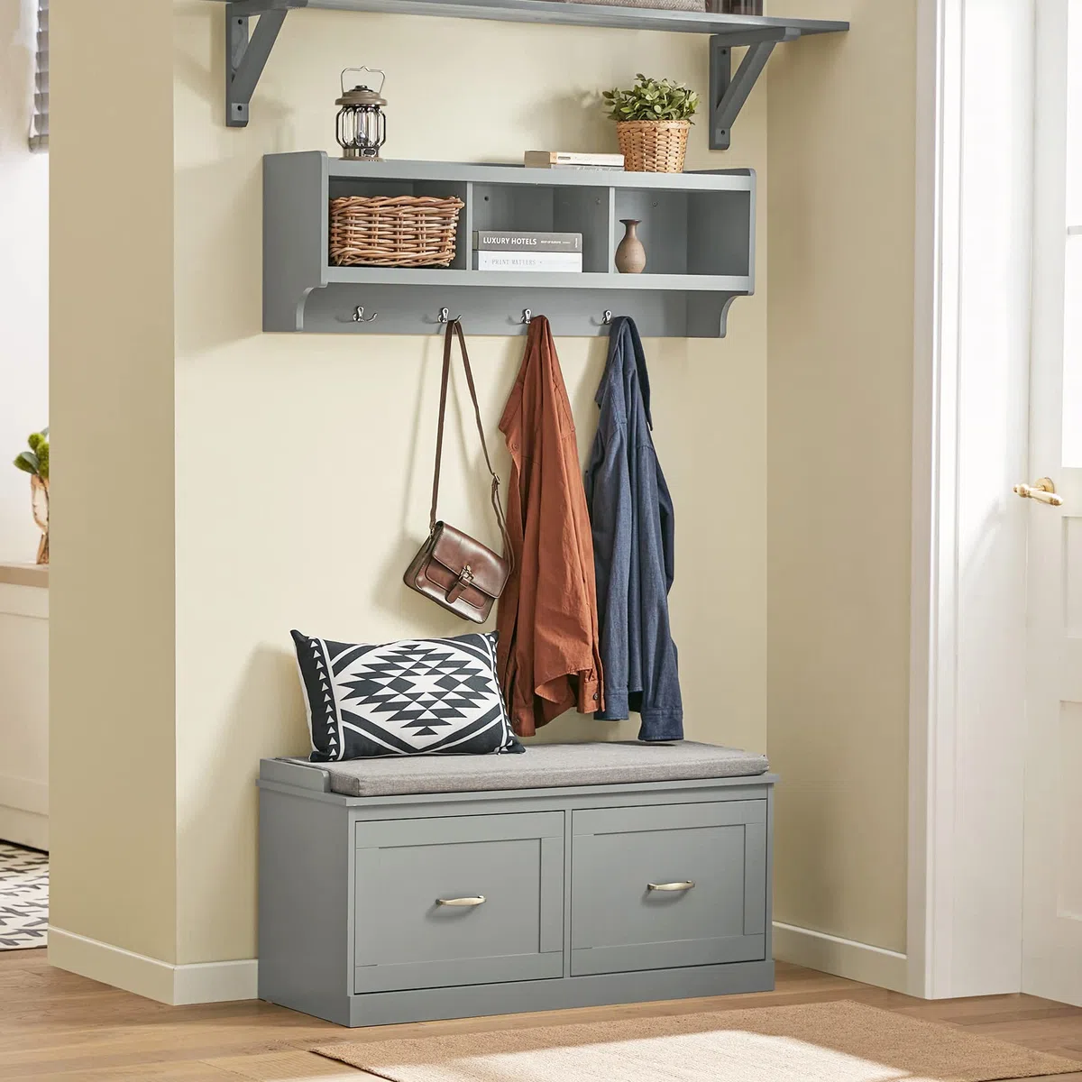 SoBuy Panca Scarpiera Ingresso con Seduta - Scarpiera Salvaspazio con Contenitore Interno e Ripiani Regolabili - Mobile Ingresso Panca Contenitore per Scarpe e Oggetti Fino 150kg 98x37x49cm FSR131-HG