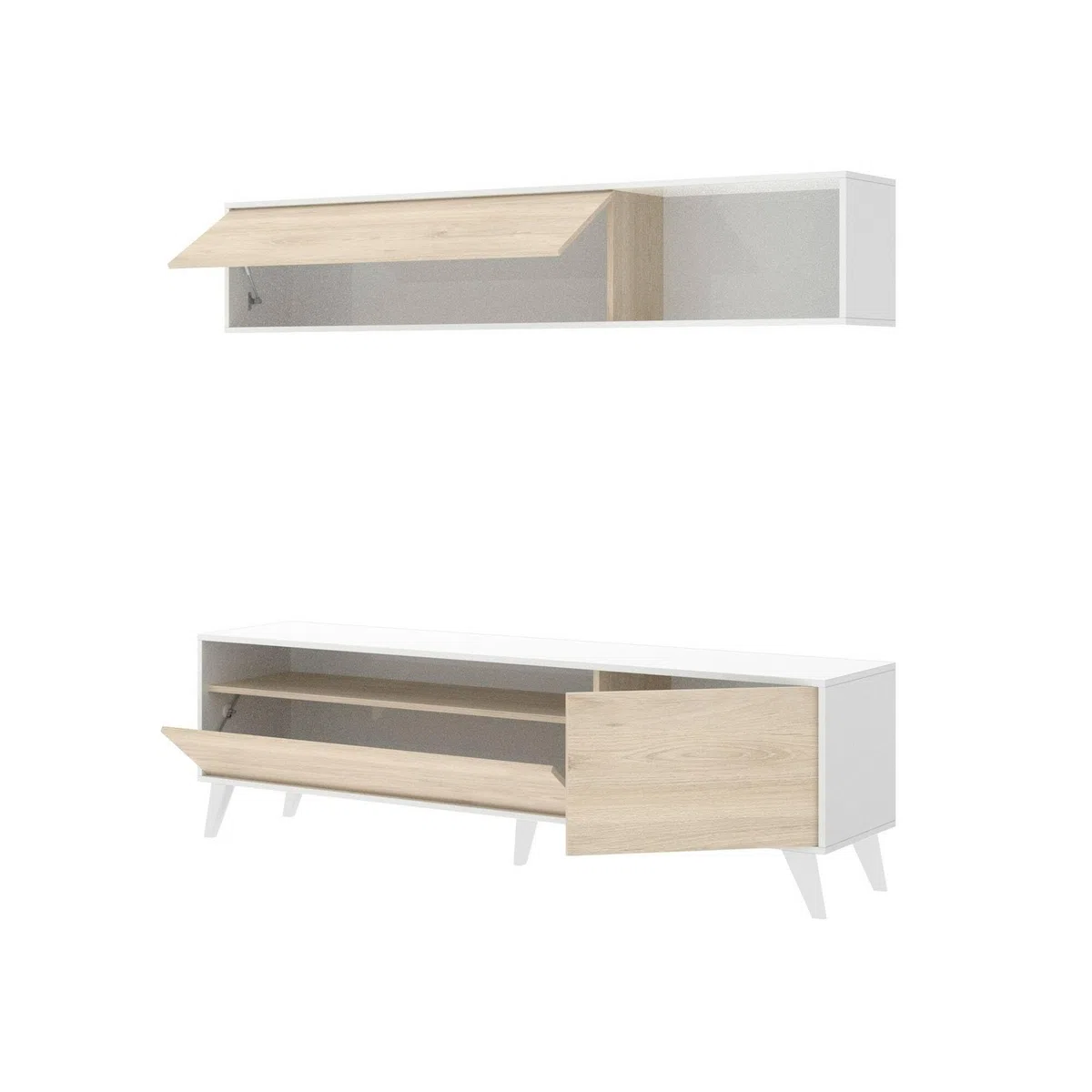 Dmora - Parete attrezzata Tambo, Composizione soggiorno, Mobile salotto multiuso, Armadio porta TV, 180x41 h180 cm, Bianco e Rovere