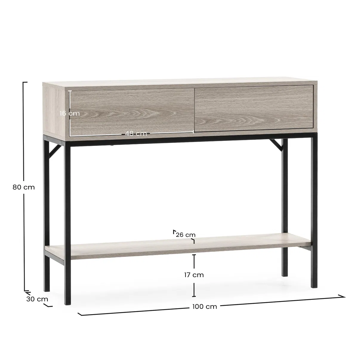 HOMN LIVING Consolle da ingresso Auri con 2 cassetti, colore rovere, 100 cm (larghezza) 30 cm (profondità) 80 cm (altezza)