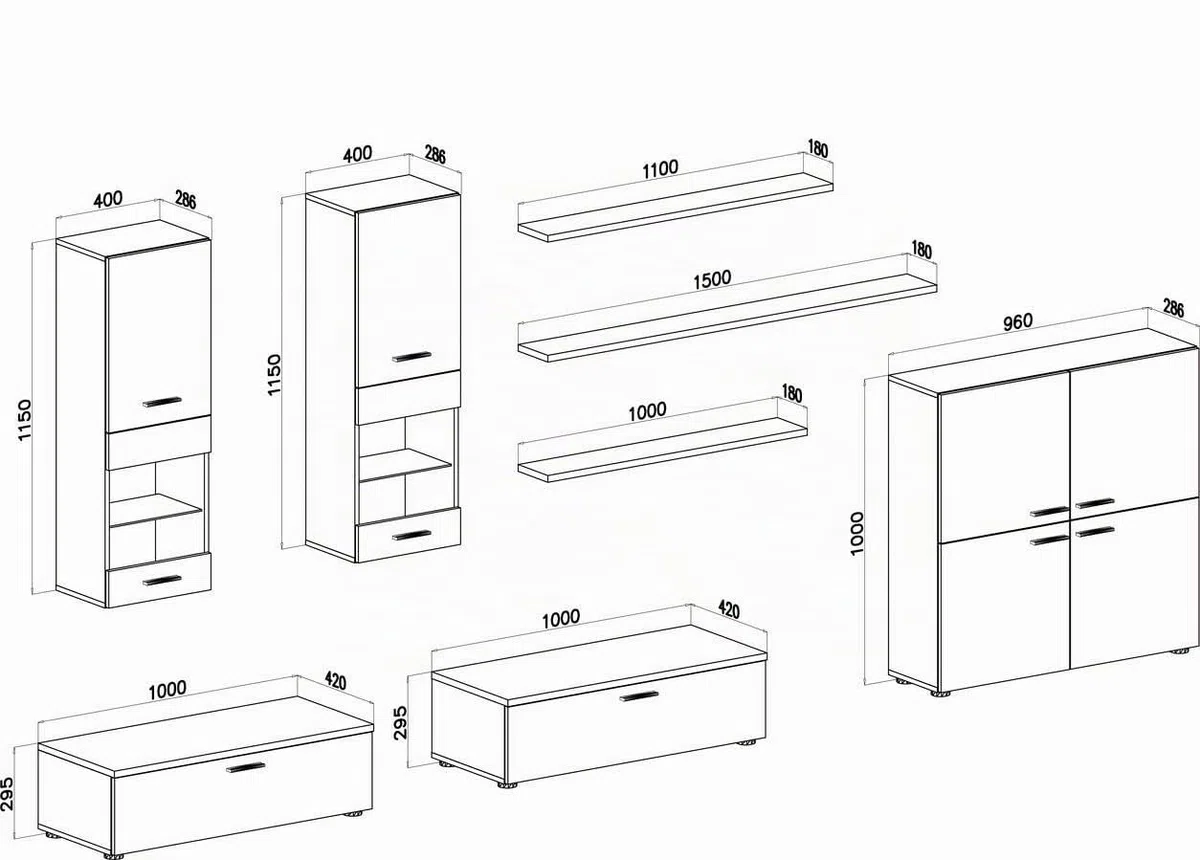 Skraut Home - Mobili Soggiorno - 189 x 300 x 42 cm - Sistema di Illuminazione a LED - Modello Beta - Grande capacità di stoccaggio - Stile Moderno - Finitura Bianca
