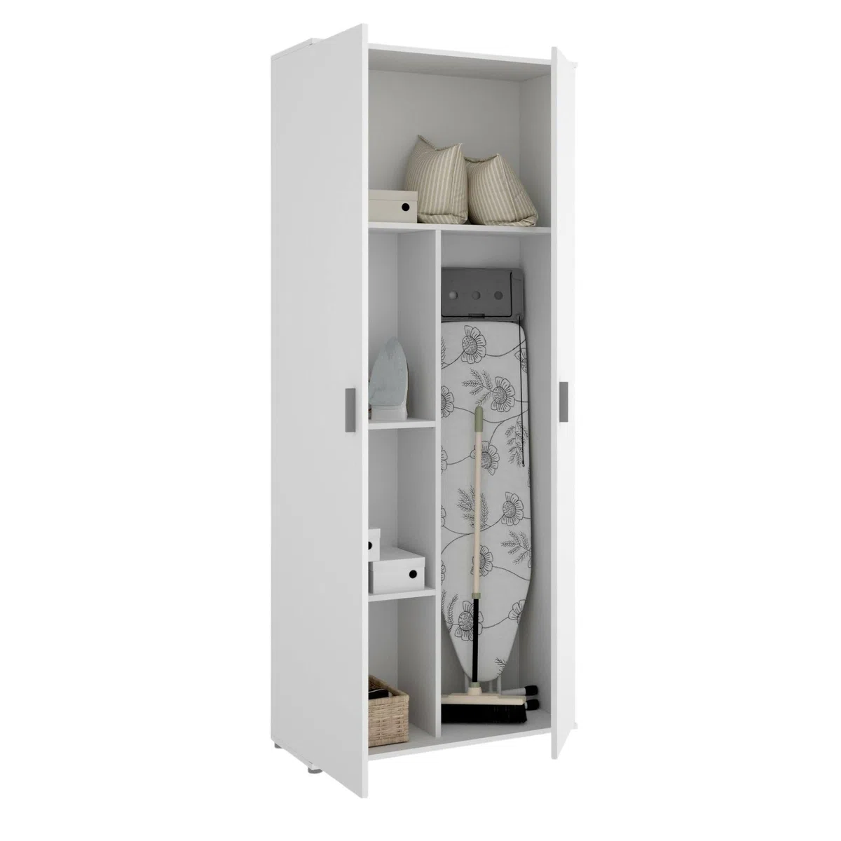 Dmora - Armadio multiuso 2 ante Forcola, Mobile multifunzione porta scope, Guardaroba porta scarpe, 78x35h190 cm, Bianco