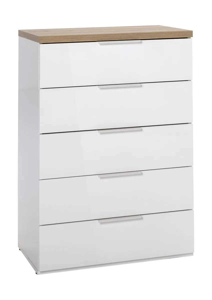 Composad | Camera da Letto Completa della Linea MUNDI, Set di 6 Mobili, Letto Matrimoniale, Armadio, Comodini, Cassettiera, Comò, Colore Rovere Mielato e Bianco Laccato, Made in Italy