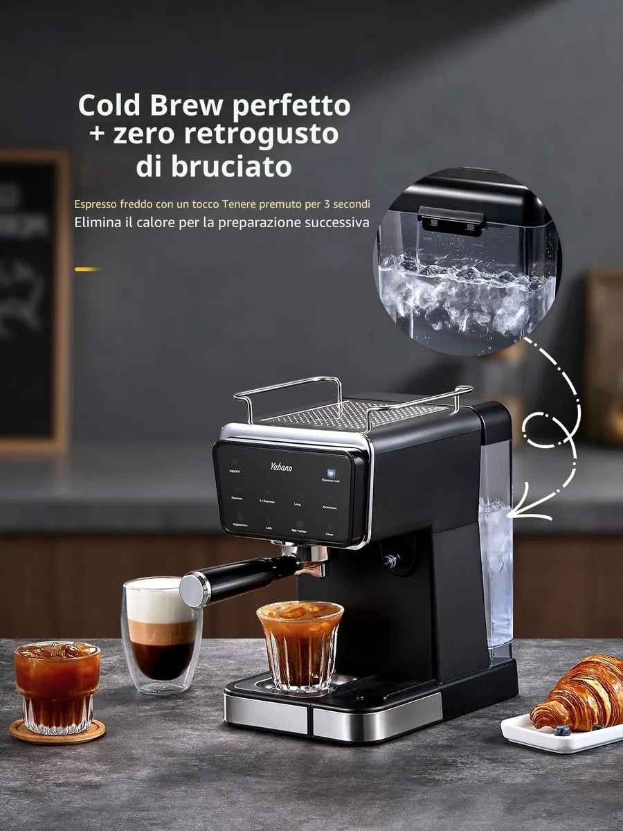 Yabano Macchina per caffè espresso, 20 bar, con montalatte automatico da 500 ml, 6 bevande, touch screen a colori, serbatoio dell'acqua da 1,5 l, caffettiera cappuccino e latte, 1350 W