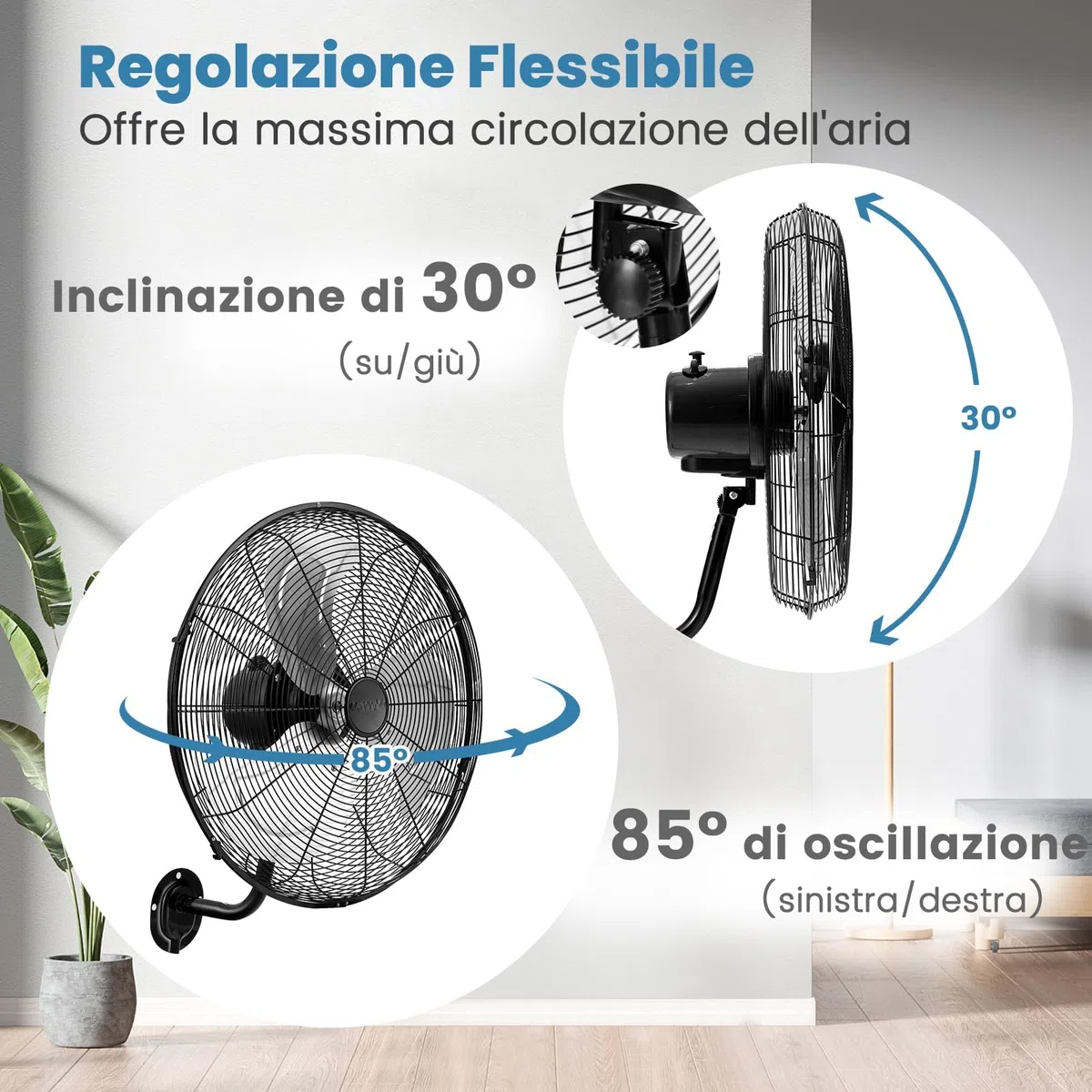 RELAX4LIFE Ventilatore da Parete Industriale 120W, Ventola Oscillante Automatica, 3 Velocità Regolabili, Ventilatore Elettrico con Struttura Metallica, Regolare con Manopola (Nero)