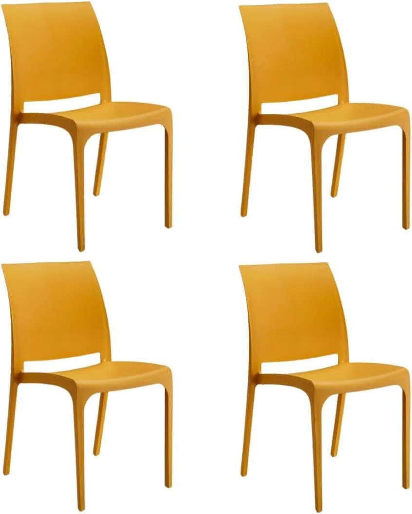 HOUSE COLLECTION , SEDIE VOLGA, SENZA BRACCIOLI, IN POLIPROPILENE, SENAPE, DESIGN IMPILABILE, (BCA175x4)