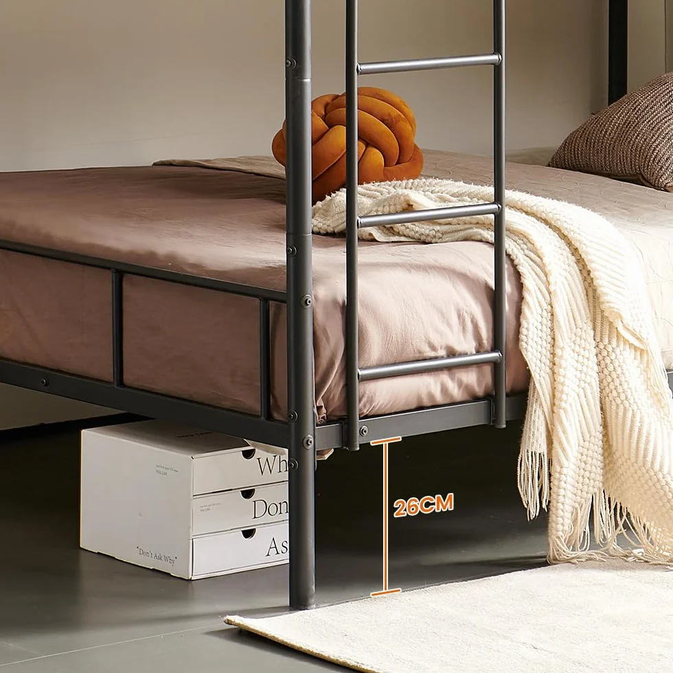 DORAFAIR Letto a Castello 90 x 200 cm in Metallo, con Rete a Doghe, con Scaletta e Protezione da Caduta, Letto a Castello Singolo, Nero