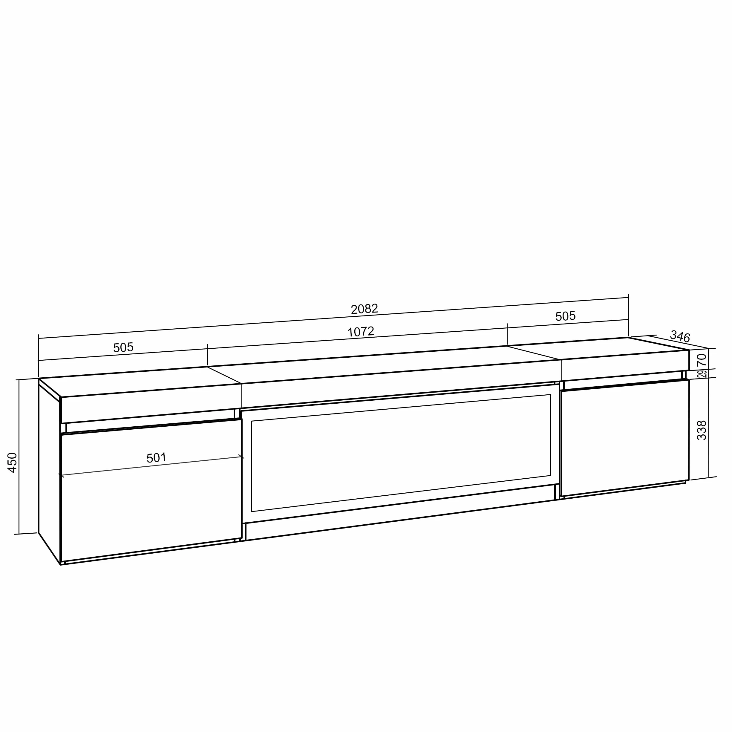 Skraut Home | Mobile TV Soggiorno | Ampio spazio a disposizione | 210 | Per TV fino a 80" | Camino elettrico XXL | Stile moderno | Rovere