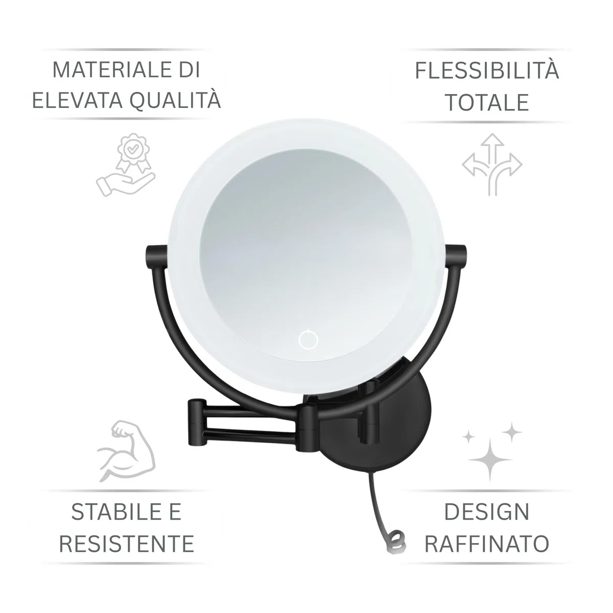 Specchio cosmetico XXL Tokyo - Specchio da parete a LED con funzione dimmer, spegnimento automatico, ingrandimento 3x/7x e superficie specchio extra large [classe energetica E]