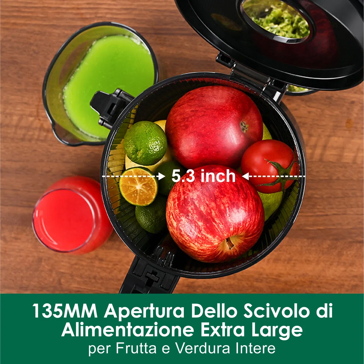 Estrattore Frutta e Verdura,Fretta Estrattore di succo con apertura di 135mm,Capacità 1,8L Adatta a Frutta e Verdure,Facile pulito,Senza BPA
