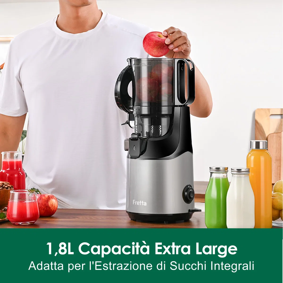 Estrattore Frutta e Verdura,Fretta Estrattore di succo con apertura di 135mm,Capacità 1,8L Adatta a Frutta e Verdure,Facile pulito,Senza BPA