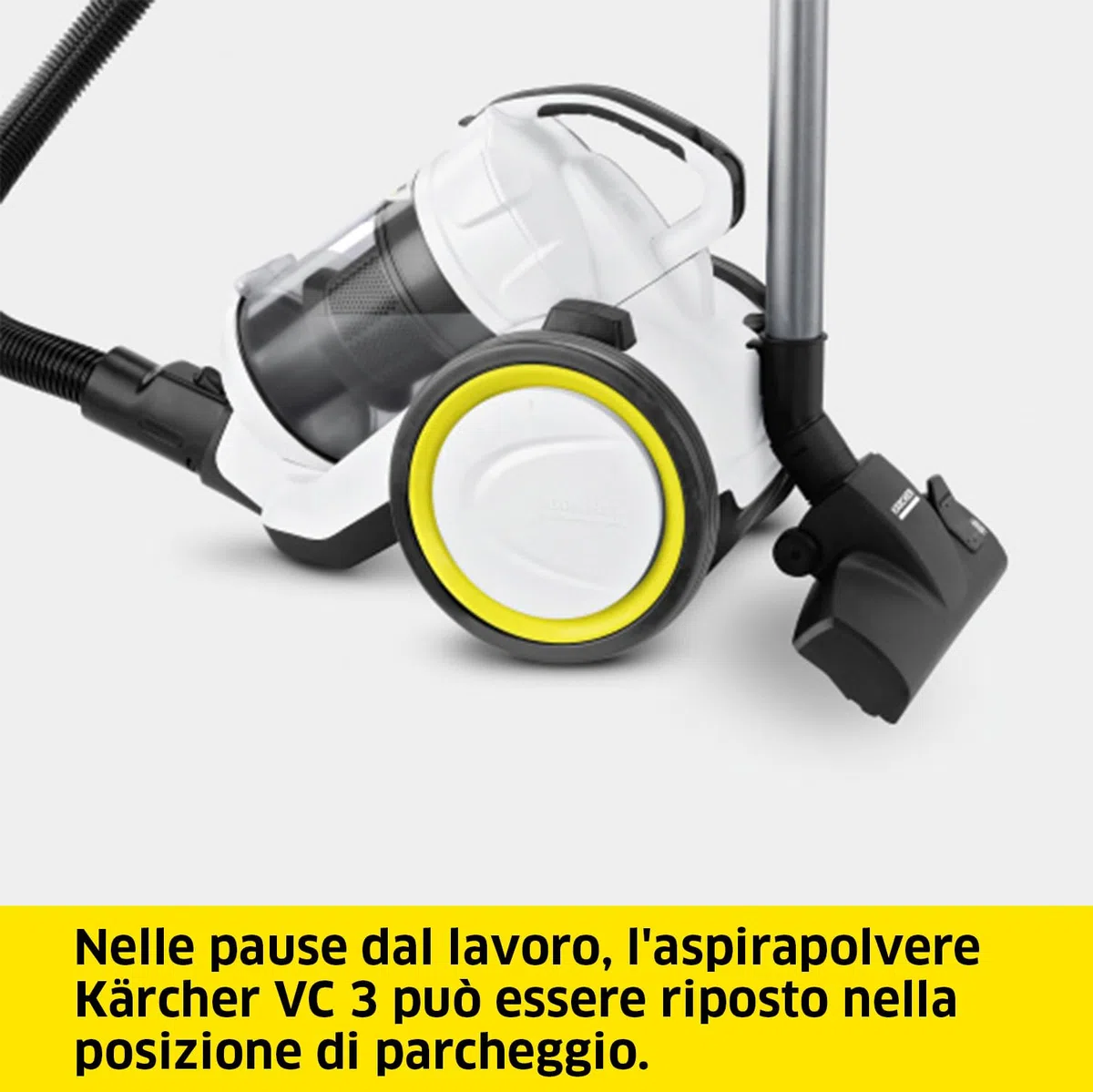KÄRCHER Aspirapolvere VC 3, Senza Sacchetto, Raggio d'Azione: 7,5 m, Peso: 4,4 kg, Incl. Filtro HEPA 13, Bocchetta per Pavimenti, Bocchetta per Fessure, Spazzola per Mobili