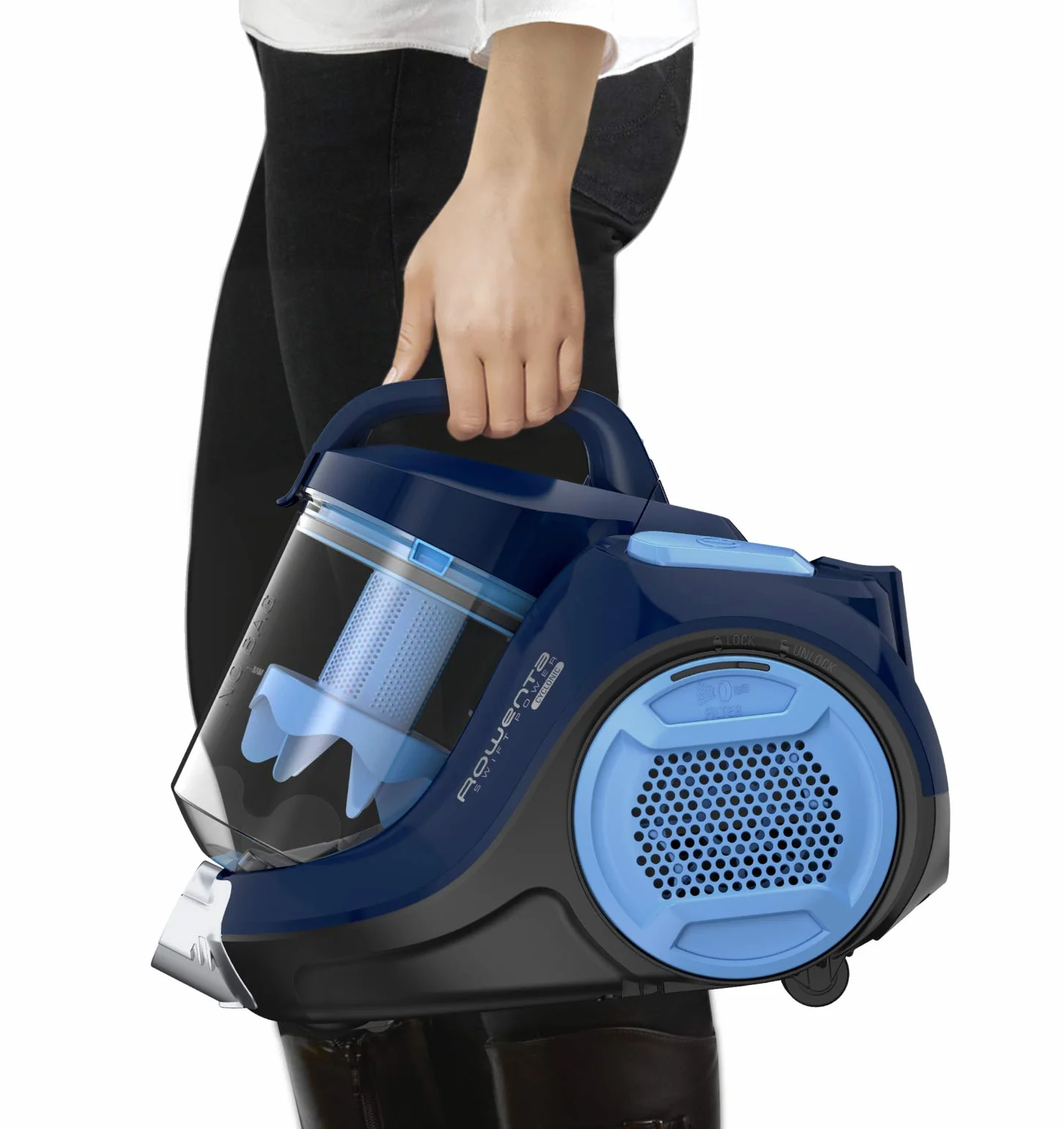Rowenta Swift Power Cyclonic Aspirapolvere Potente Senza Sacco, 1.2 L, 750 W, 5 Accessori Inclusi, 77 dB(A) Silenzioso, Tecnologia Ciclonica, Aspirapolvere a Traino Compatto,Filtro efficiente, RO2981