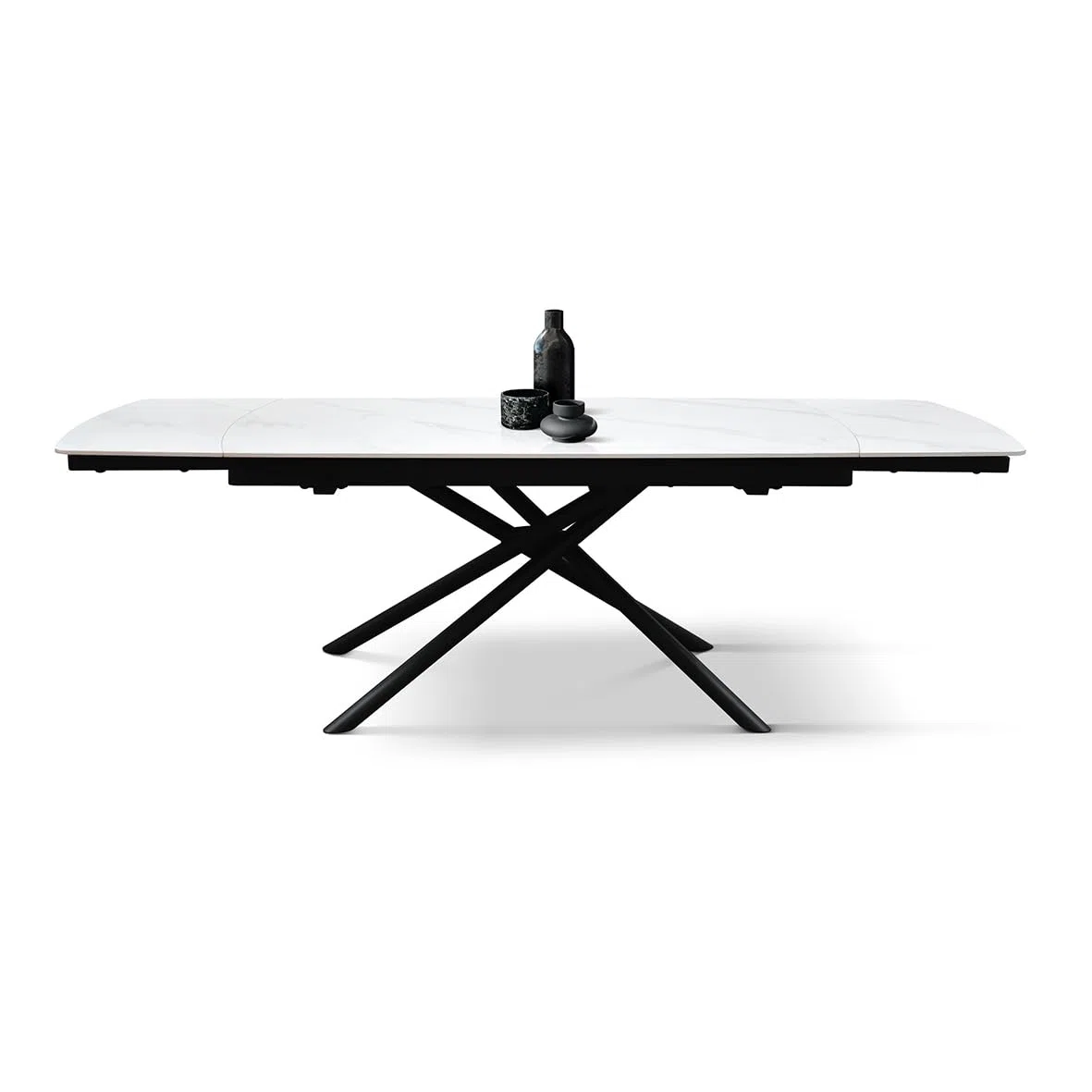 PAZZO DESIGN Tavolo Allungabile Fabiano, Piano Ceramica Bianco Statuario, Gambe in Metallo Tubolari Nere, Cucina, Salotto, Ceramica, 160 x 90 x h75 cm - id_2215