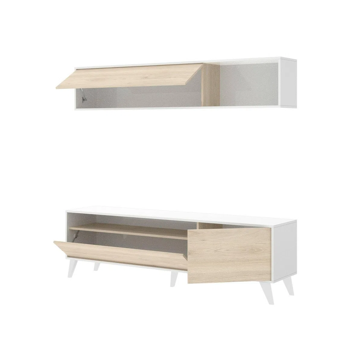 Dmora - Parete attrezzata Tambo, Composizione soggiorno, Mobile salotto multiuso, Armadio porta TV, 180x41 h180 cm, Bianco e Rovere