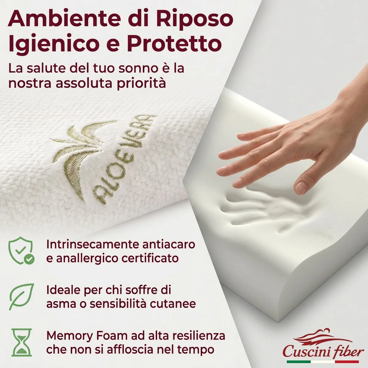 cuscini fiber - Cuscino Cervicale per Dormire in Memory Foam con Fodera Aloe, Cervicale Collo Rimedi con Tecnologia a Doppia Onda, Guanciale in Morbido Memory Foam per Supportare il Collo 40x67