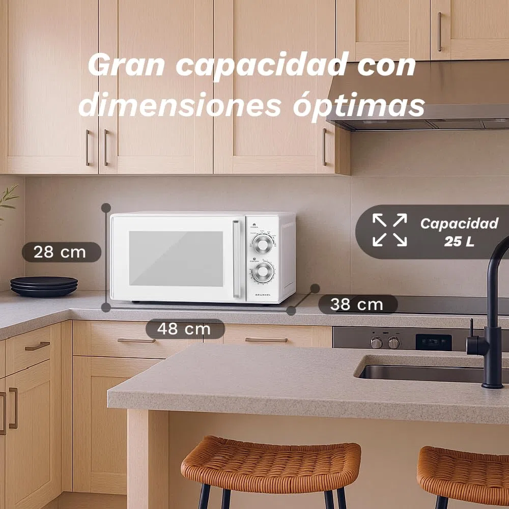 Microonde senza grill MG 25 litri, 900 W, 20 MG 5-6 livelli di potenza, 3 modalità combinate, timer 30 min apertura con maniglia e vassoio Ø245 mm (senza griglia)