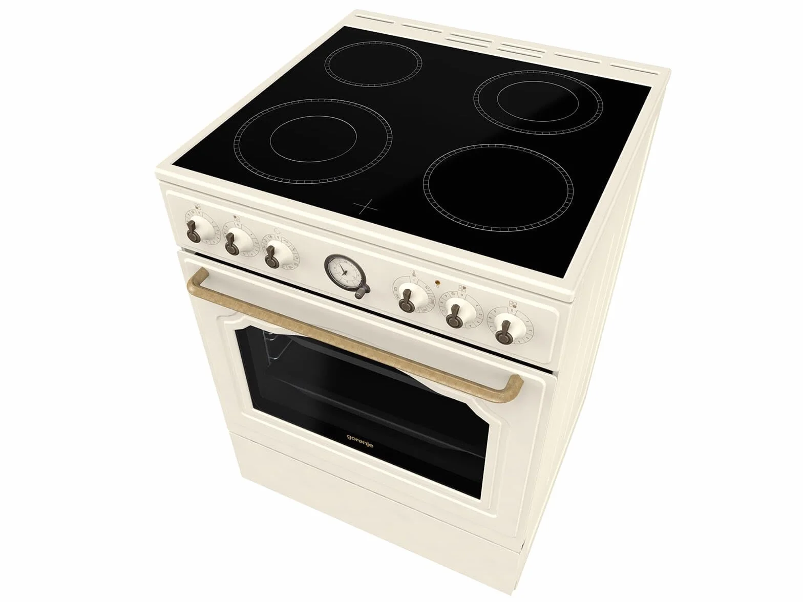 Gorenje Classico GECS 6 B70CLI - Stufa elettrica con piano cottura in vetroceramica, design retrò, 60 cm, 71 litri, chiusura delicata, riscaldamento rapido, AirFry/ExtraSteam/Pizza Mode/AquaClean