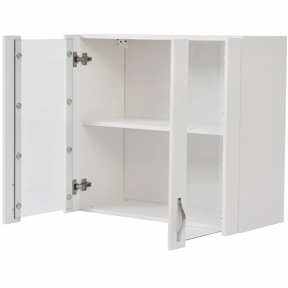 Shally Dogan Credenza, Pensile da Cucina con Vetro, Armadio Sospeso da Parete Vetrato in Legno Due Ante 1 Ripiano 2 Scomparti, Armadietto Spazioso Resistente, Dim. 80 x 32 x 72H cm (Bianco)