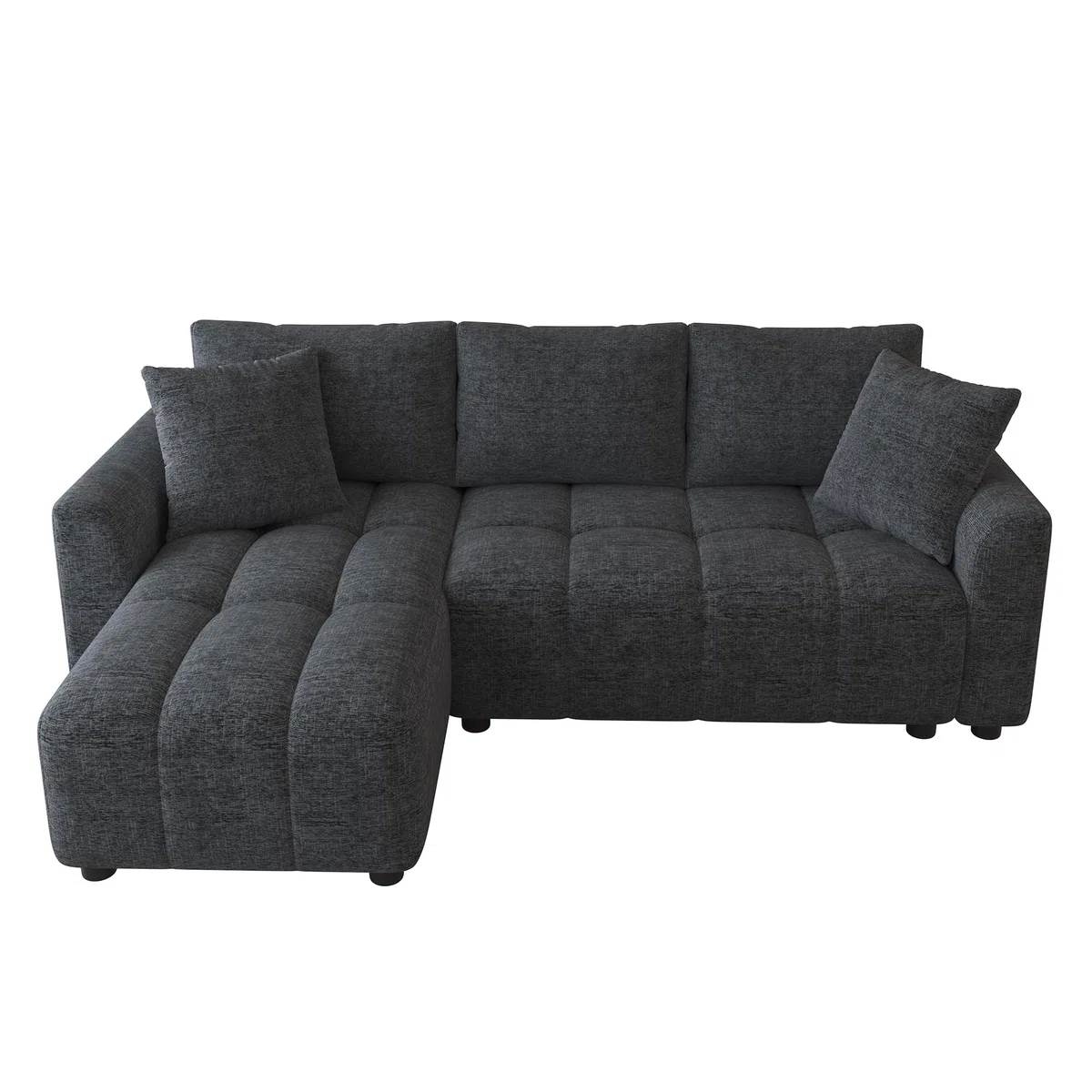 Divano a 3 posti, in ciniglia, grigio, 82,5 x 127 x 204 cm, divano ad angolo trasformabile, a forma di L, con 2 cuscini decorativi, adatto per soggiorno e appartamento