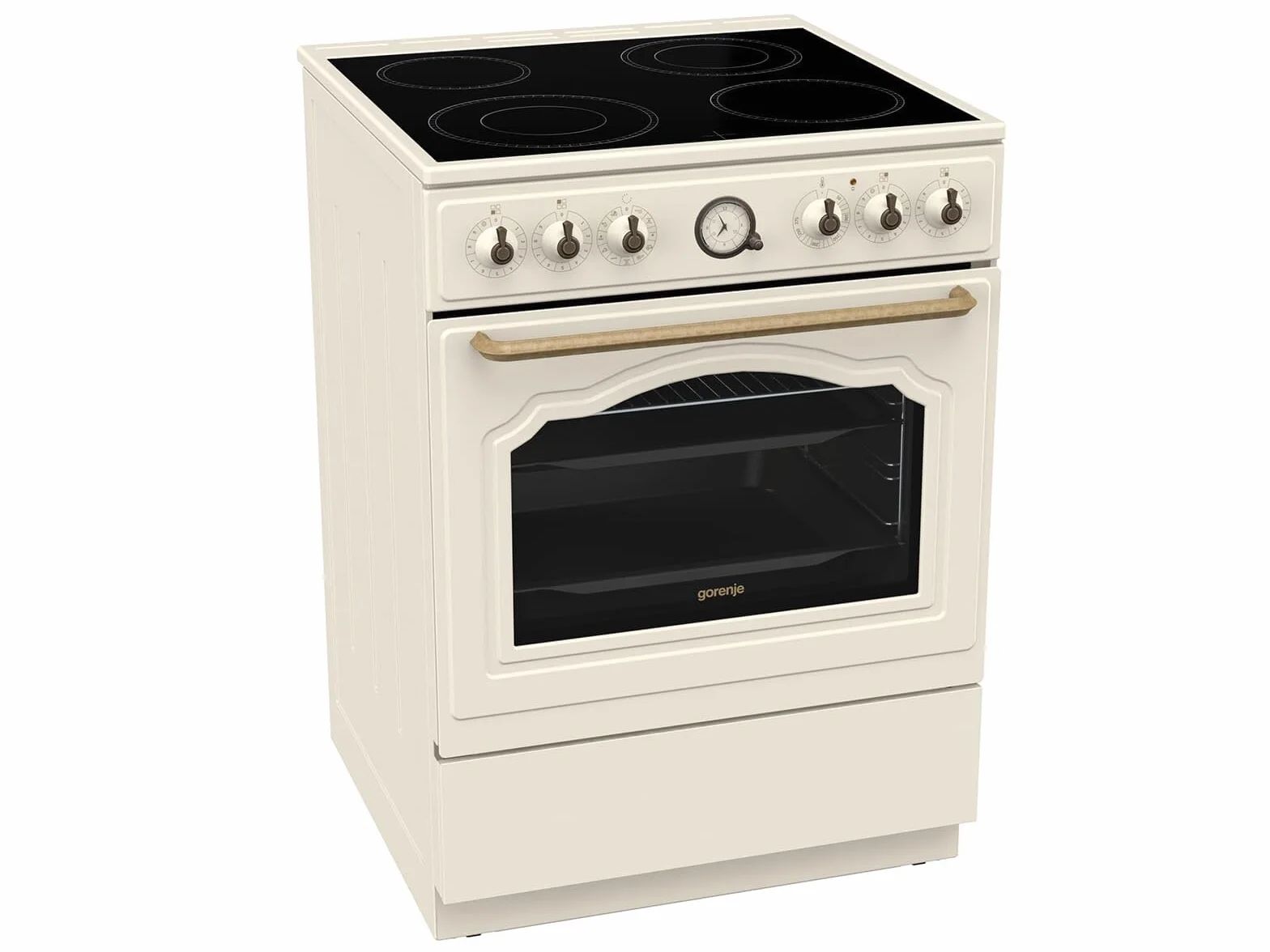 Gorenje Classico GECS 6 B70CLI - Stufa elettrica con piano cottura in vetroceramica, design retrò, 60 cm, 71 litri, chiusura delicata, riscaldamento rapido, AirFry/ExtraSteam/Pizza Mode/AquaClean