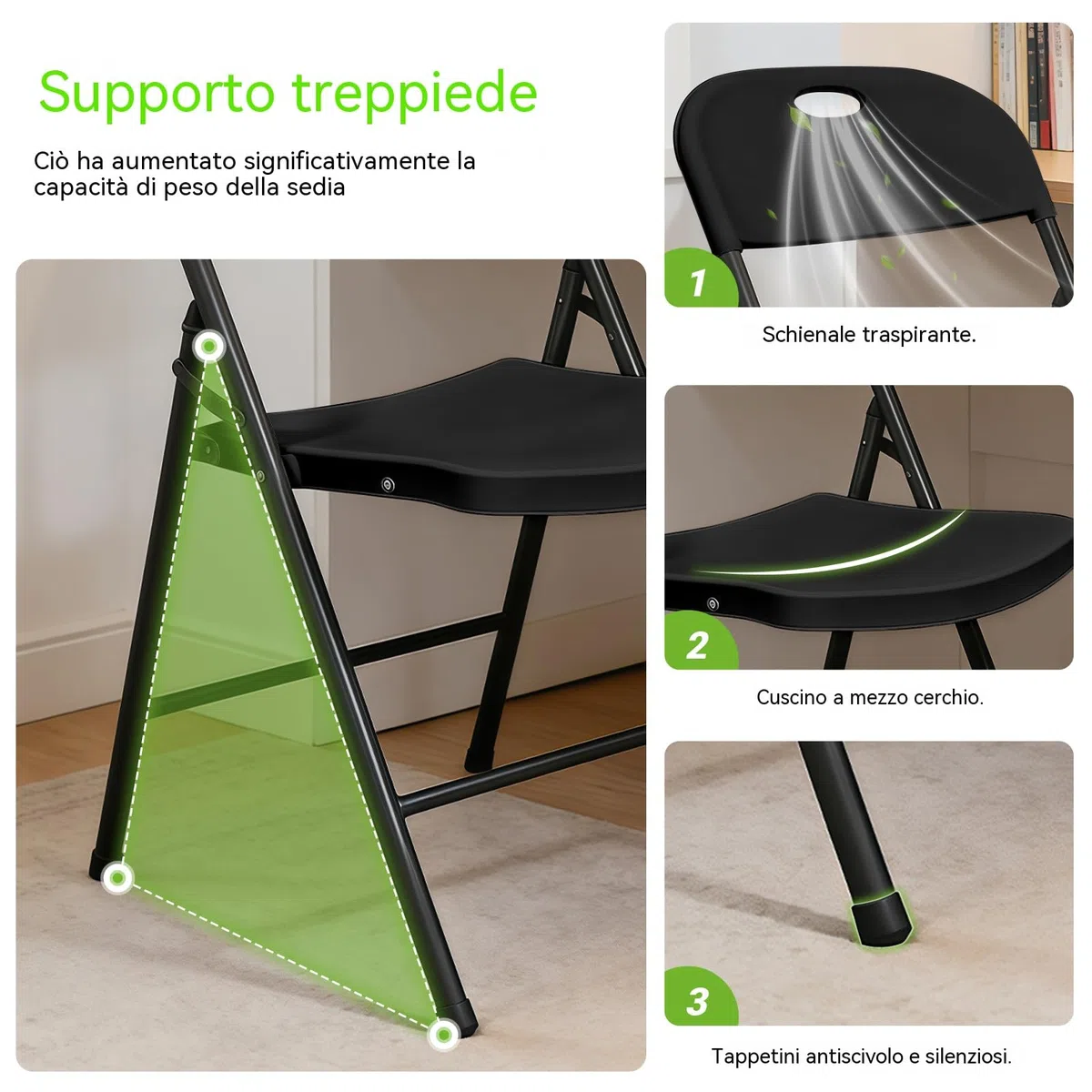 Set di 6 Sedie Pieghevoli – Sedie Pieghevoli Stabili con Schienale Alto, Struttura in Metallo Resistente, Adatte per Casa, Ufficio e Sala da Pranzo