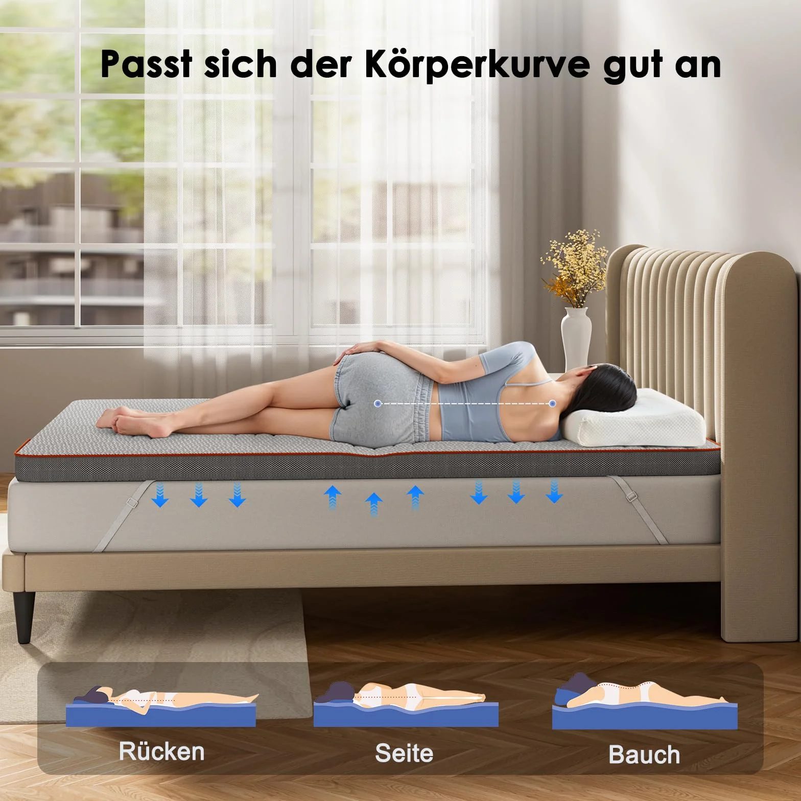 PERLECARE Coprimaterasso rigido da 140 x 200 cm – 7,5 cm di altezza H3 H4 di durezza con rivestimento molto ampio, certificato Öko-TEX in schiuma gel topper per letto a molle e divano letto