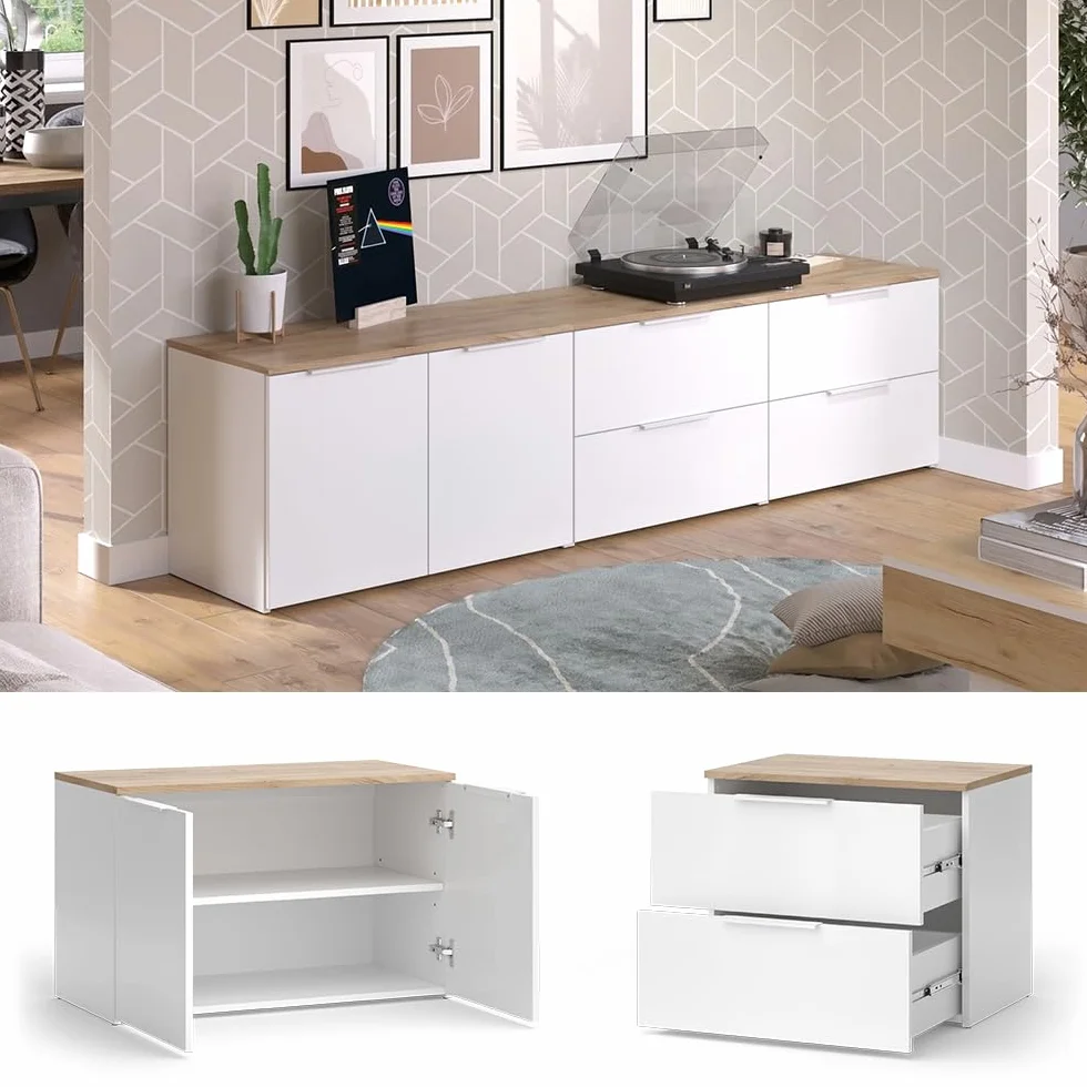 Vicco Parete attrezzata soggiorno Wido, Bianco/Sonoma, 3 parti, combinabile con altri elementi della serie Wido