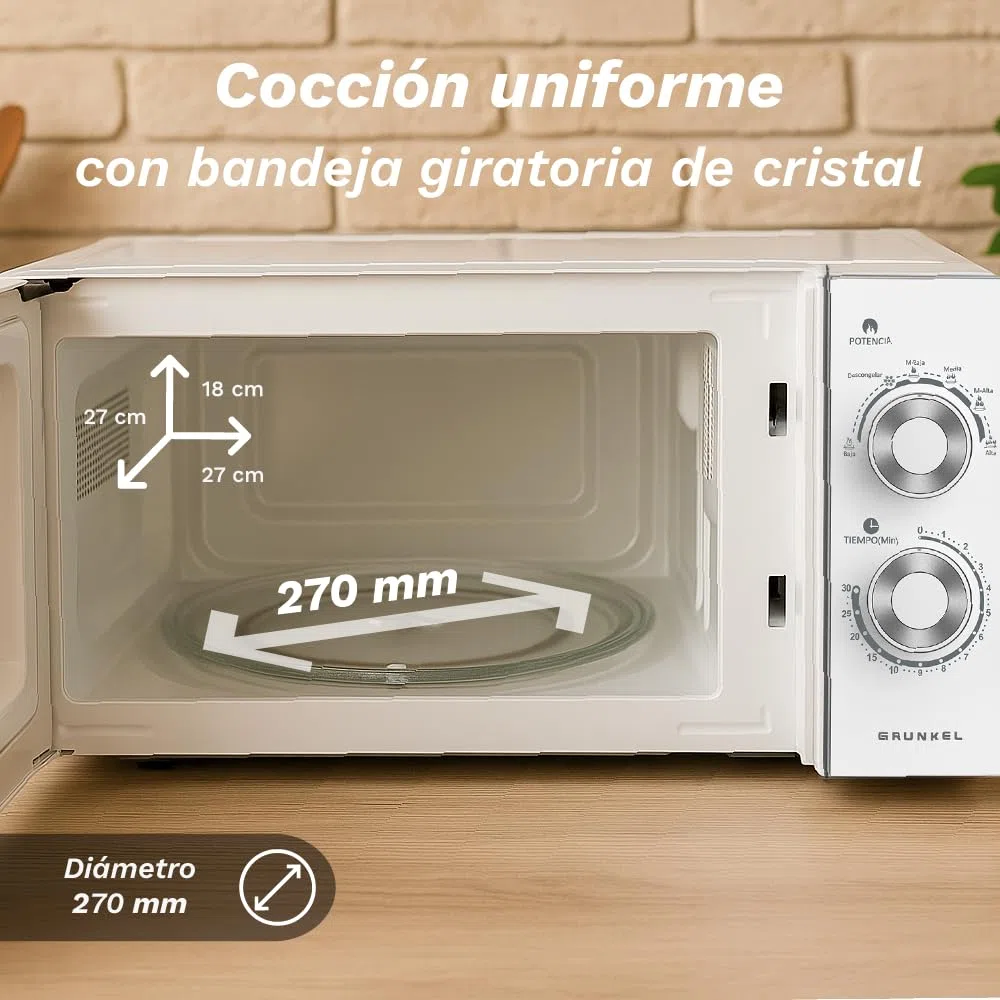 Microonde senza grill MG 25 litri, 900 W, 20 MG 5-6 livelli di potenza, 3 modalità combinate, timer 30 min apertura con maniglia e vassoio Ø245 mm (senza griglia)