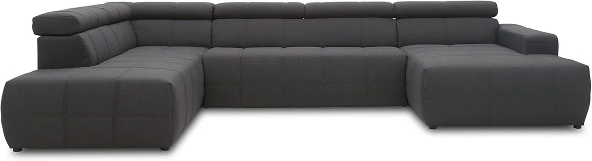 DOMO. collection Divano Brandon, paesaggio con schienale a forma di U, angolo imbottito, 359 x 228 x 80 cm (larghezza x profondità x altezza), grigio scuro