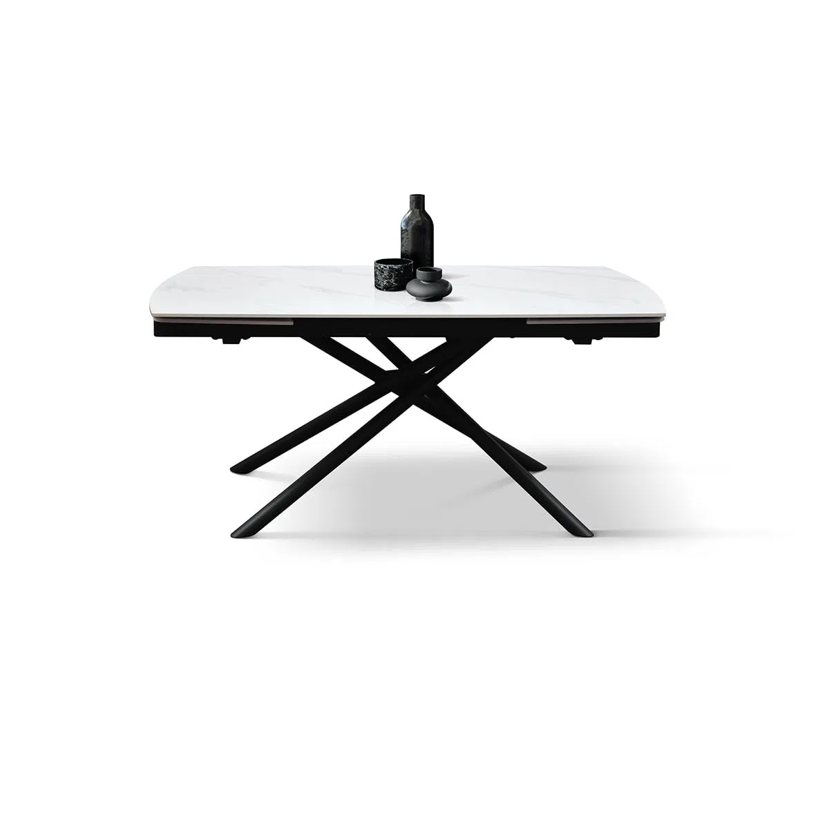PAZZO DESIGN Tavolo Allungabile Fabiano, Piano Ceramica Bianco Statuario, Gambe in Metallo Tubolari Nere, Cucina, Salotto, Ceramica, 160 x 90 x h75 cm - id_2215