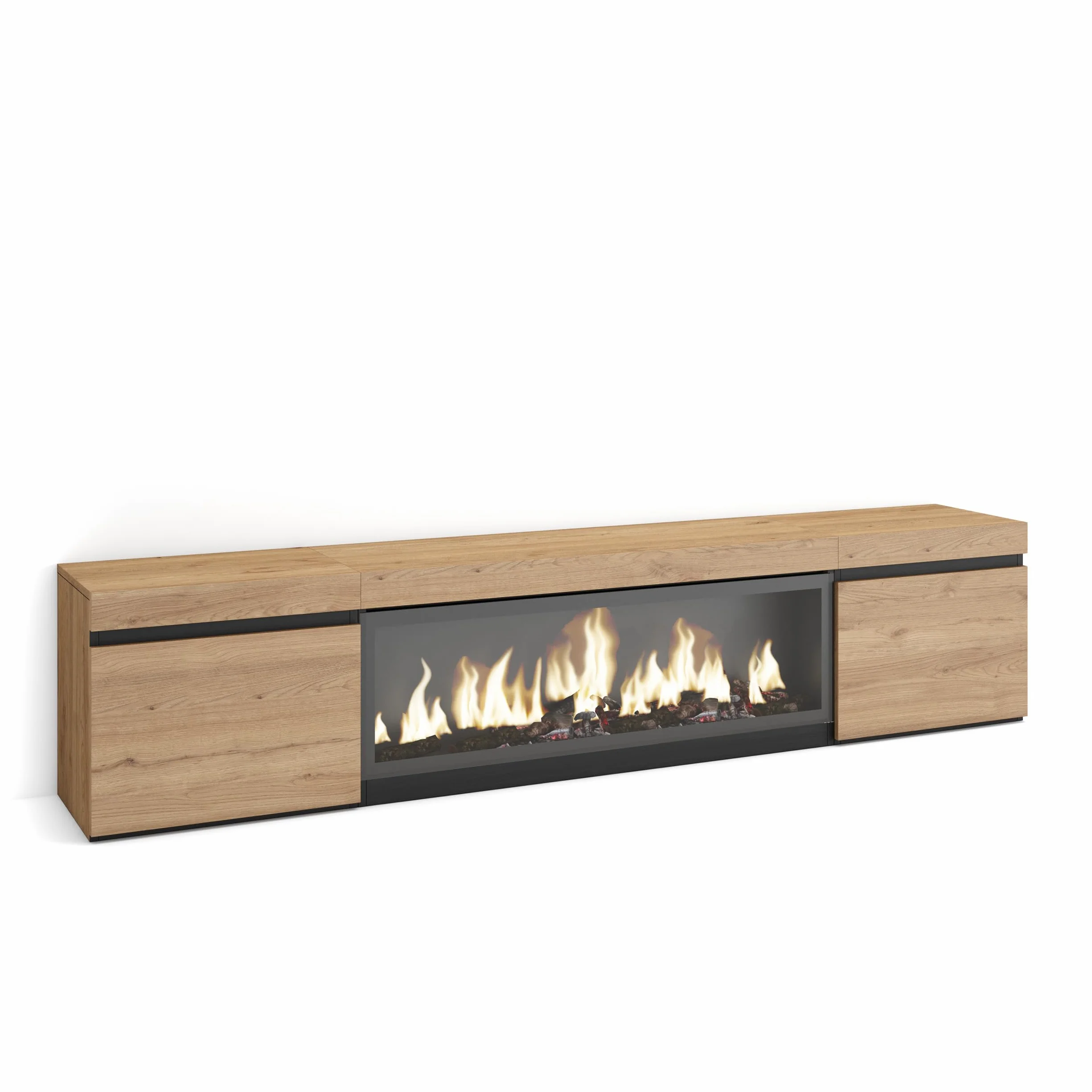 Skraut Home | Mobile TV Soggiorno | Ampio spazio a disposizione | 210 | Per TV fino a 80" | Camino elettrico XXL | Stile moderno | Rovere