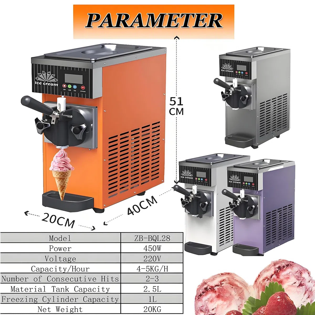 Gelatiera morbida, capacità 2,5 l, ideale per uso domestico e commerciale, perfetta per ristoranti e snack bar