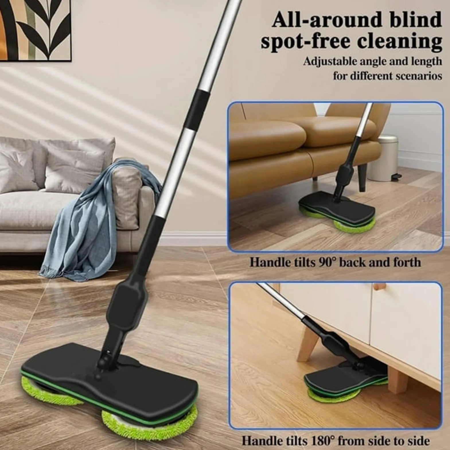 Lavapavimenti elettrico senza fili con mocio rotante, ricaricabile, per pavimenti duri, laminato, legno, piastrelle
