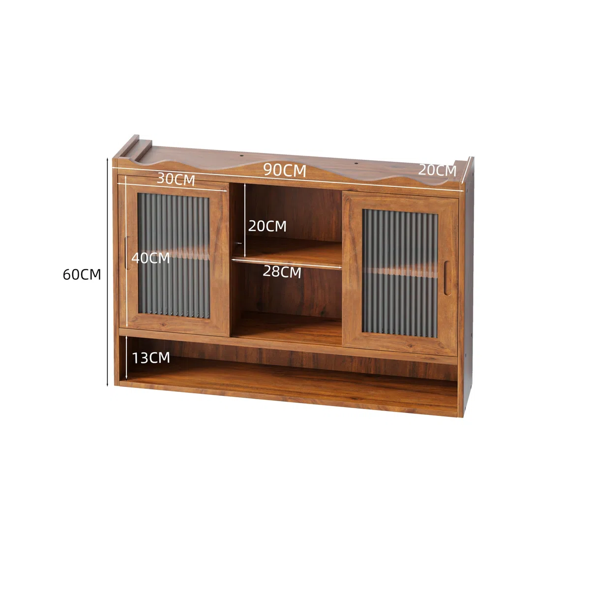 Vetrina sospesa da 90 cm, pensile da cucina, shabby chic, con 2 ante e tre ripiani, pensili da cucina, adatto per bagni, cucine e sala da pranzo (marrone)