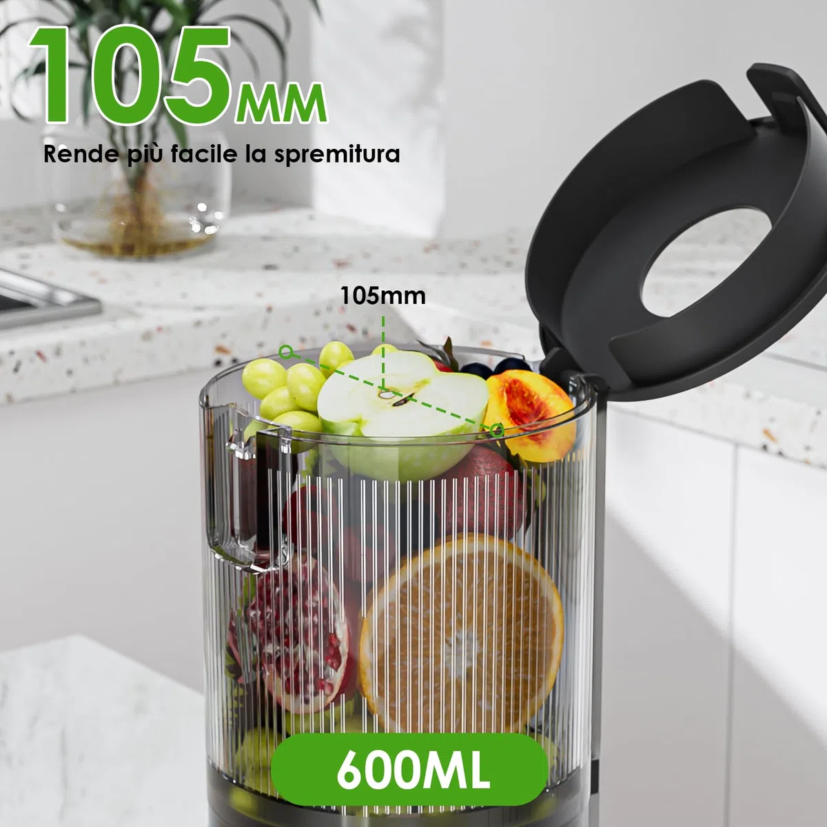 Estrattore di Succo, Slow Juicer 150W, Estrattore Frutta e Verdura, Spremiagrumi con Filtro SUS Resa Massima 40-100 giri/min, BPA Free, Sicurezza Anti-Surriscaldamento con 2 Tazze, Facile da pulire