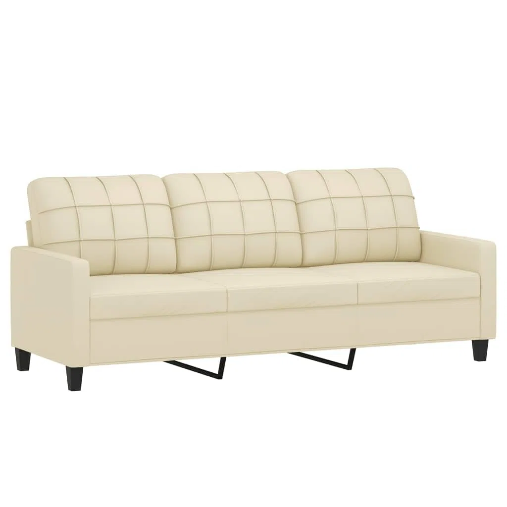 SECOLI Set di divani, 3 posti + 2 posti, 3-2 divani, per soggiorno, divano, lounge, in ecopelle, color crema