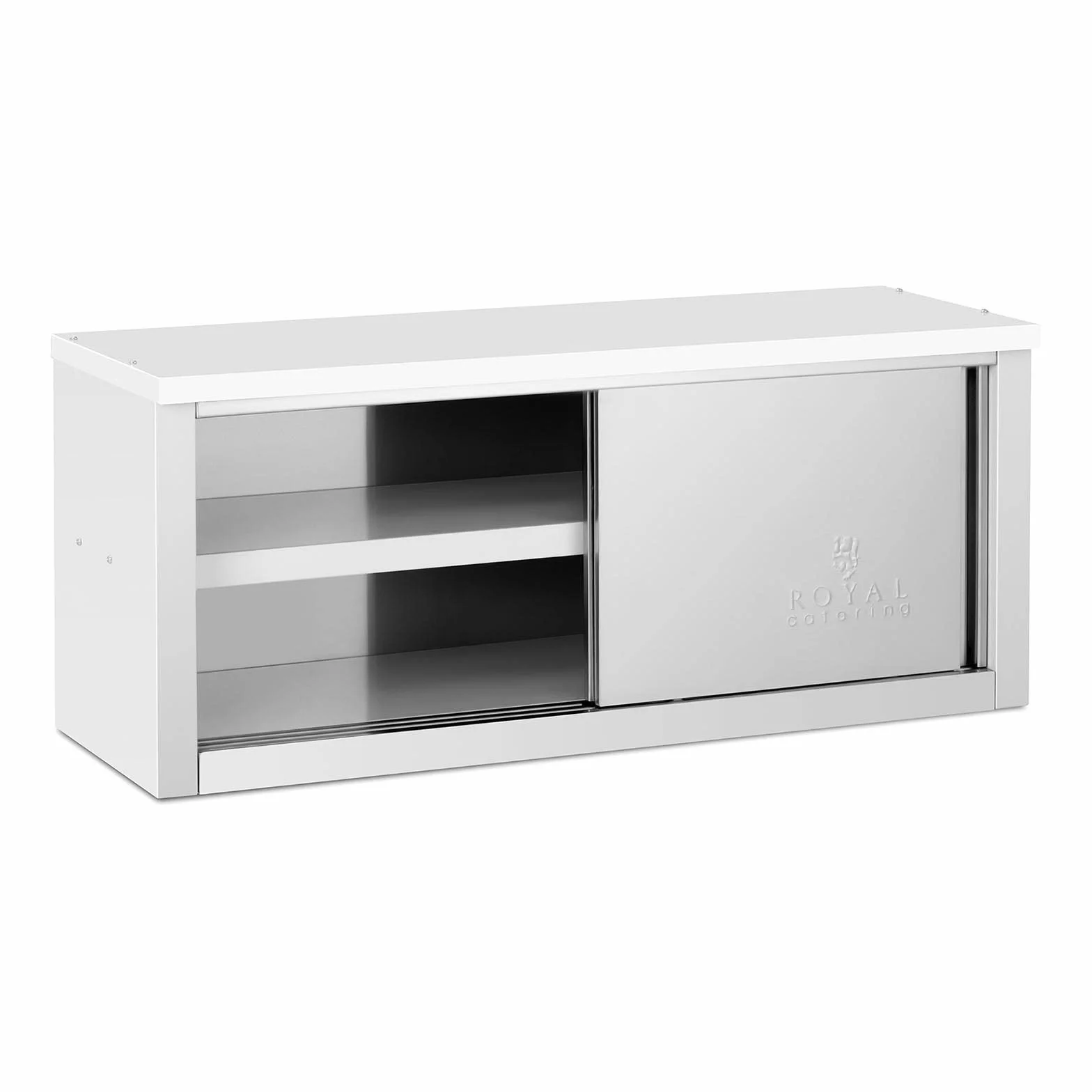 Royal Catering RCAT-120/40/50-C, Armadietto a Parete 1200 x 400 x 500 mm, Capacità di Carico 65 kg per Scomparto, Armadietto da Cucina in Acciaio Inox, 2 Ante Scorrevoli