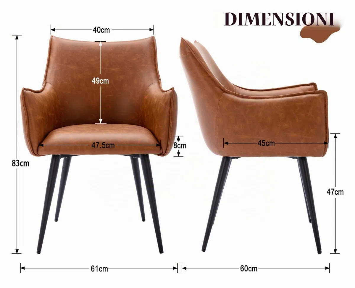 chairus Poltrona Lounge in Pelle PU Poltroncina Salotto con Gambe in Metallo Sedia Imbottita per Casa Ufficio Soggiorno (Marrone)