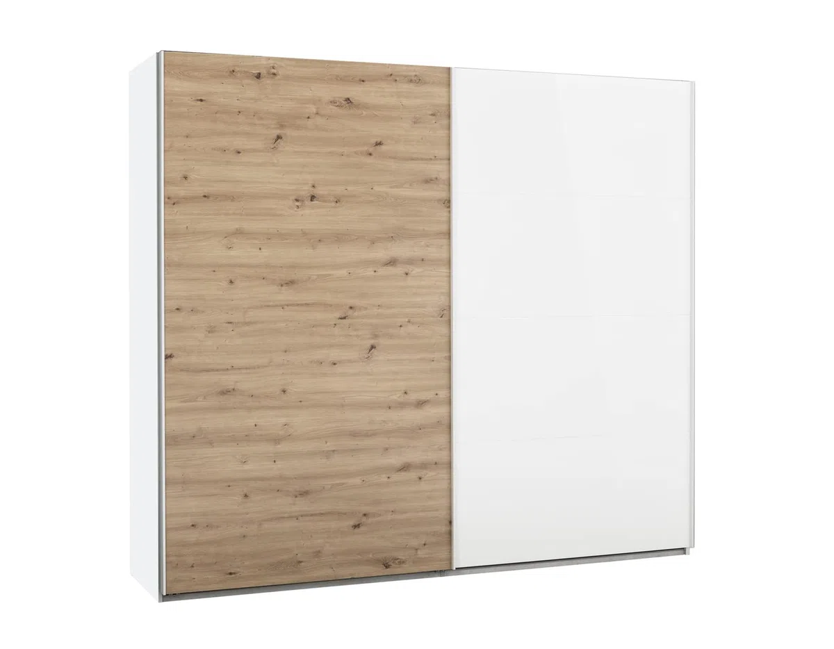 Composad | Camera da Letto Completa della Linea MUNDI, Set di 6 Mobili, Letto Matrimoniale, Armadio, Comodini, Cassettiera, Comò, Colore Rovere Mielato e Bianco Laccato, Made in Italy