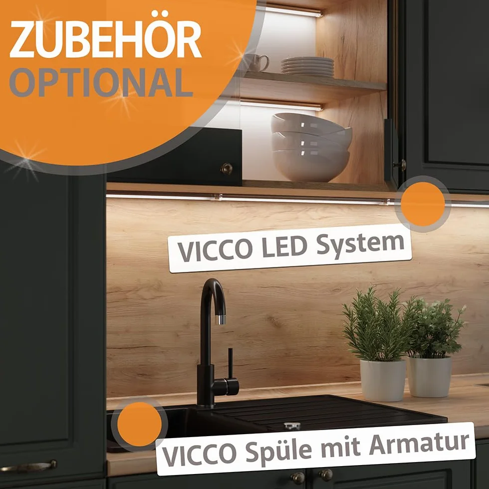 Vicco Mobile da cucina R-Line, Calce nera/antracite, 200 cm PL Antracite, adatto per l'espansione individuale con moduli aggiuntivi