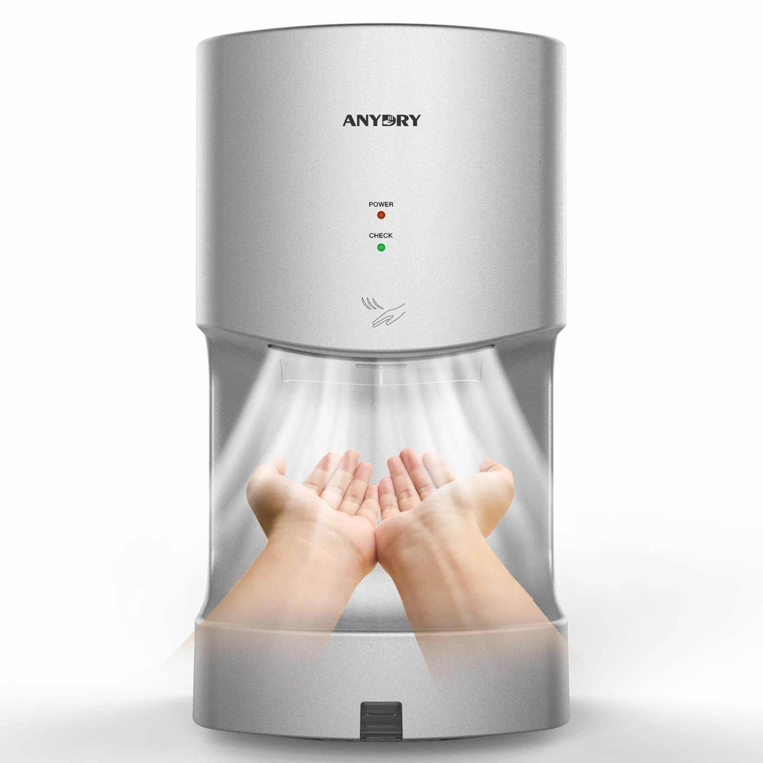 anydry 2630T Professionale Asciugamani ad Aria, a Parete,Automatico Asciugamani Elettrico da Bagno,con vaschetta raccogli Gocce,ABS,1400-1650W.(Argento)