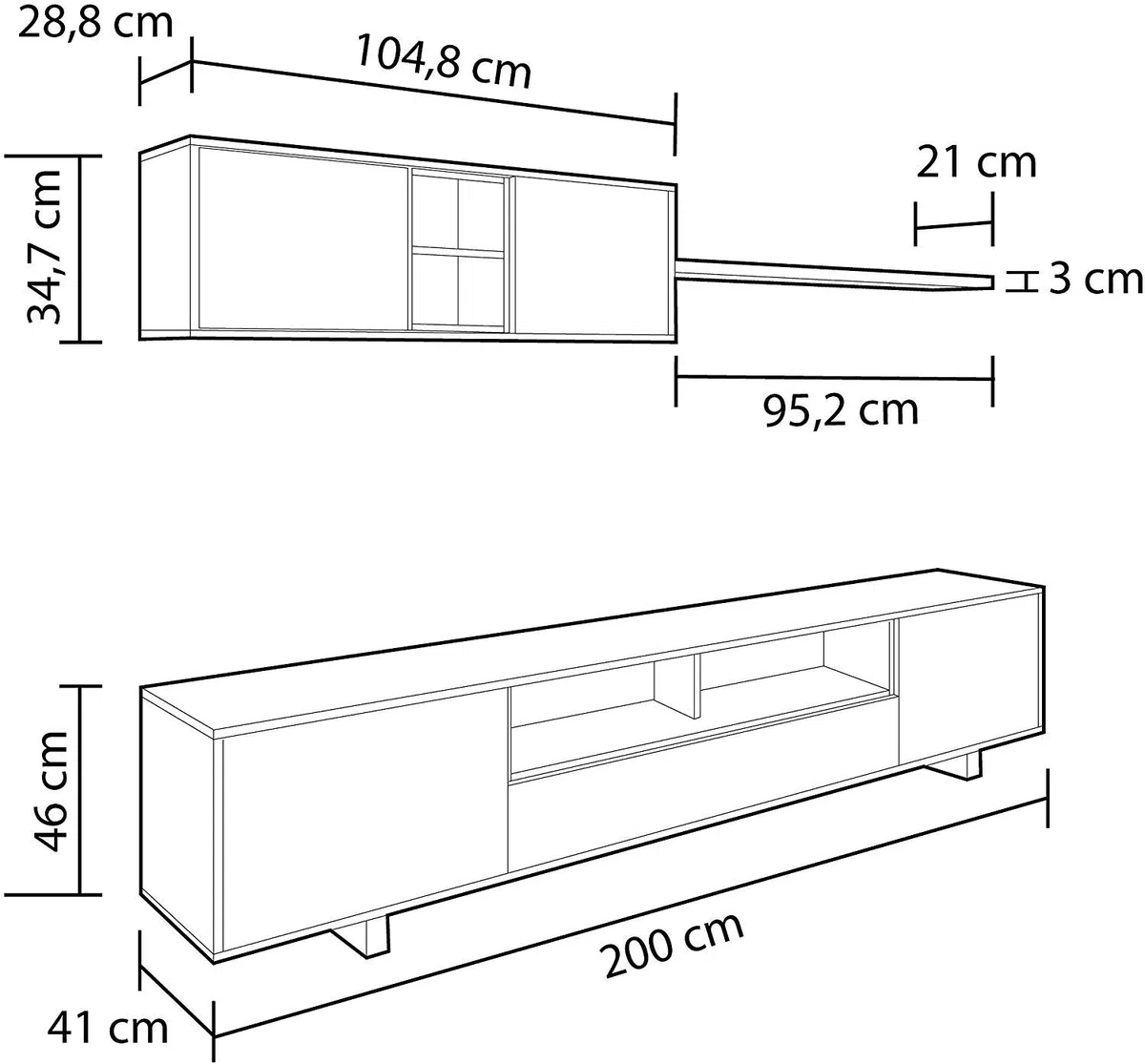 Arreditaly Parete Attrezzata Nottingham Mobile Soggiorno TV con Ripiani, Ante E Mensola Ideale per Salotto Legno Base Televisione Sala da Pranzo Design Moderno 200 x 41 x 46 cm Colore Bianco e Rovere