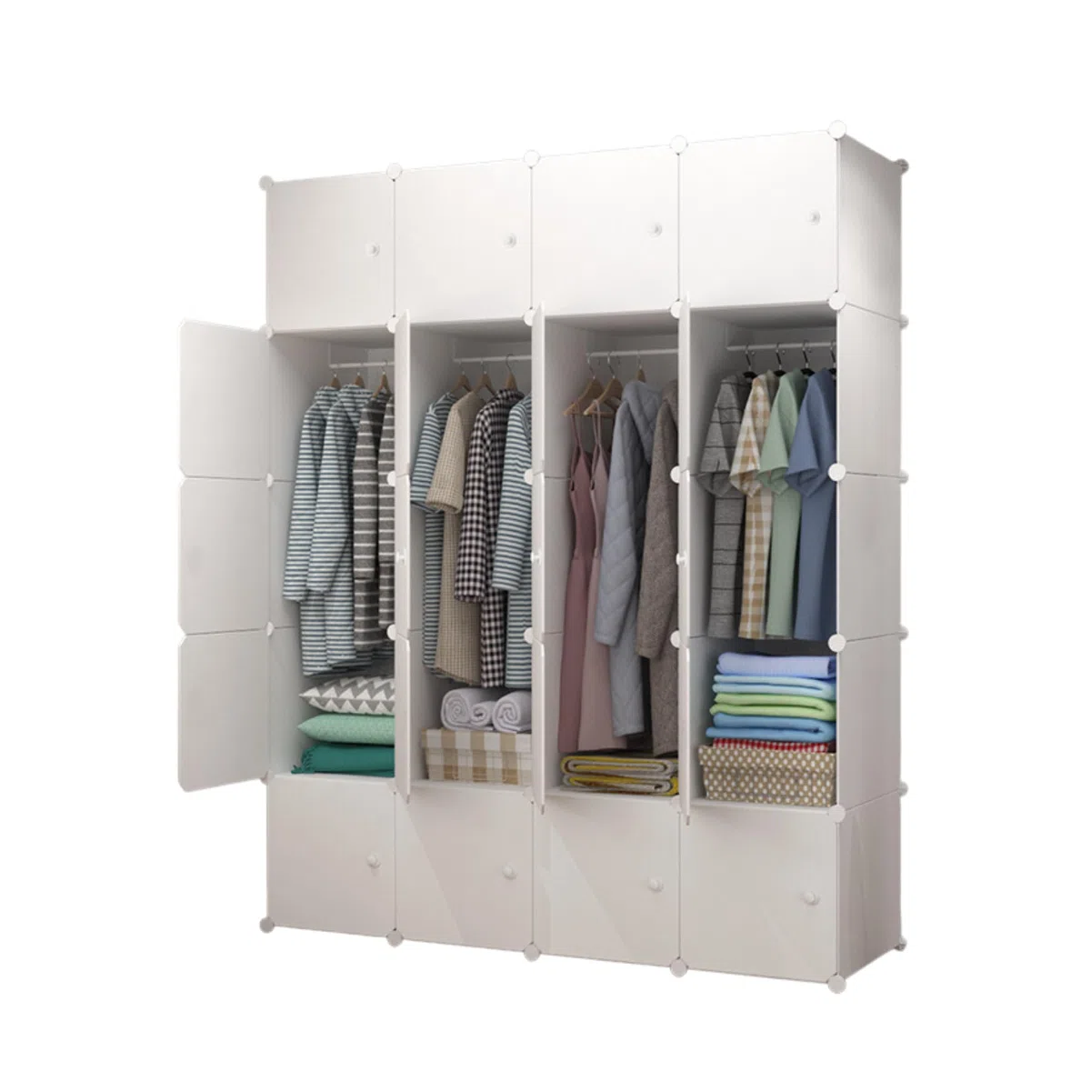 MAGIC SELECT Armadio modulare, Scaffalatura Modulare, Armadio Organizzatore Modulare per Abiti per la Casa, Ripiano Portaoggetti per Camera da Letto, 20 Moduli, 4 Barre, 175x140 cm, Bianco