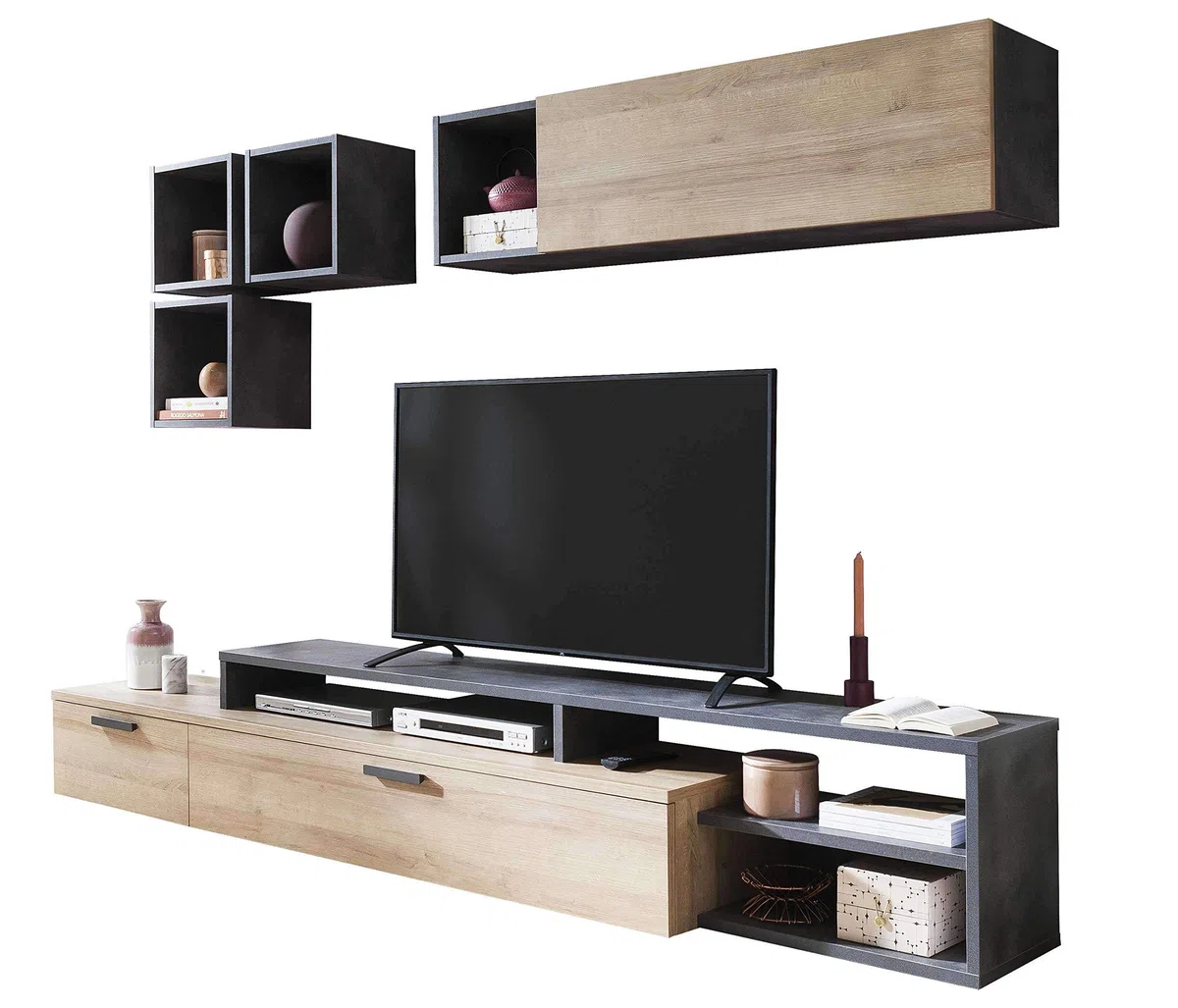 AVANTI TRENDSTORE - Colari - Parete da Soggiorno, composta da 1 Mobile TV, 1 pensile e 3 cubi da Muro, in Legno Laminato, Dimensioni: Lap 270x180x45 cm