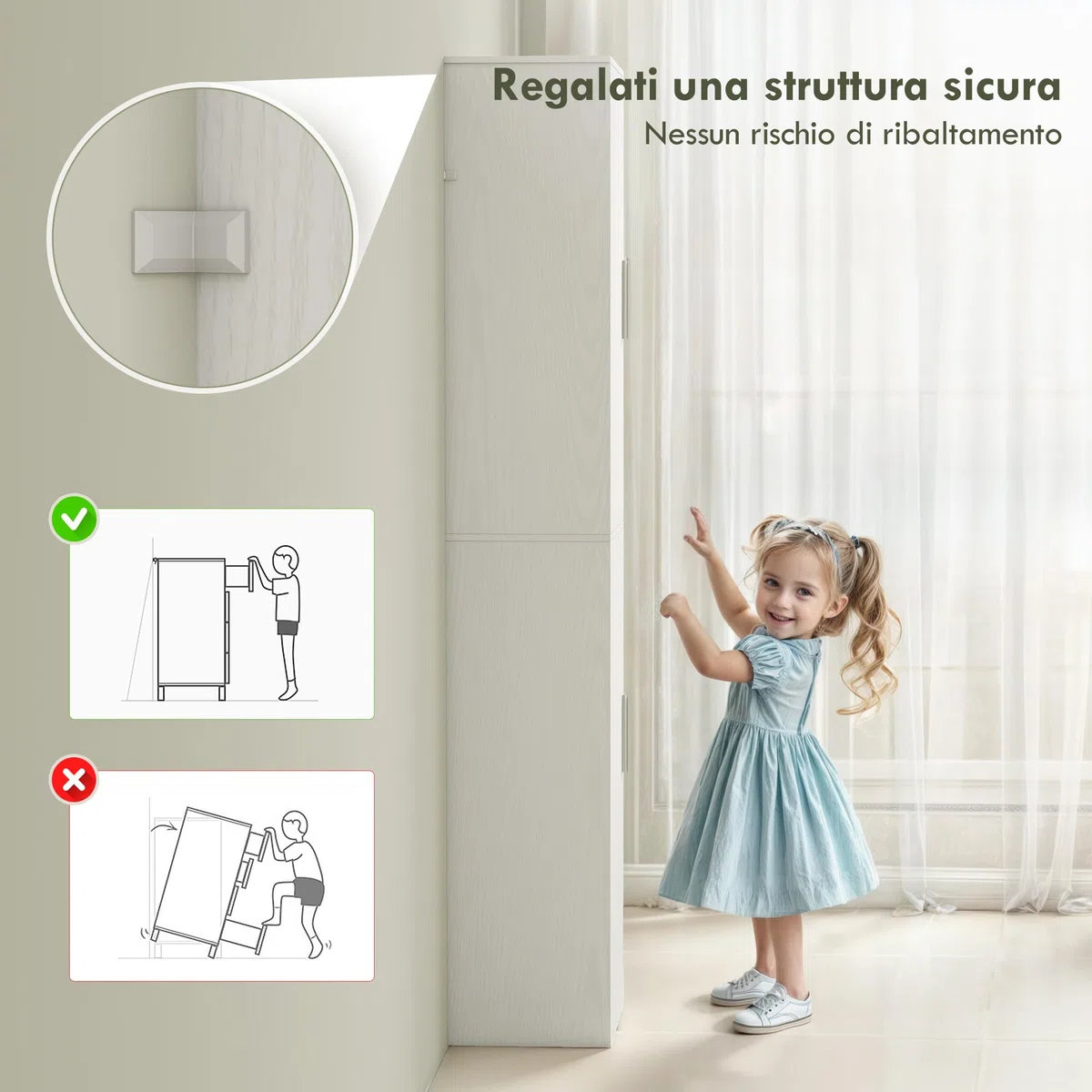 HOMCOM Mobile Bagno con 2 Armadietti e Ante, Colonna Bagno Salvaspazio con Ripiani Regolabili, per Sala da Pranzo, Salotto, Soggiorno, Cucina, 40x35x180 cm, Bianco